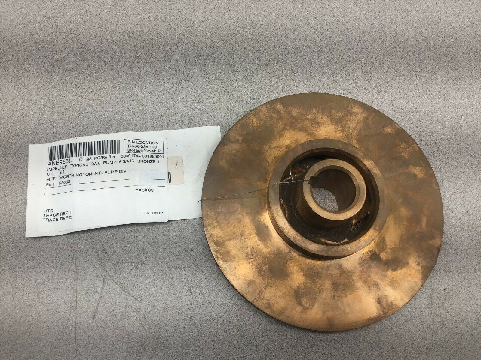 NEW NO BOX FLOWSERVE / WORTHINGTON 6 3/4"BRONSE IMPELLER 052063-00 / M3431A