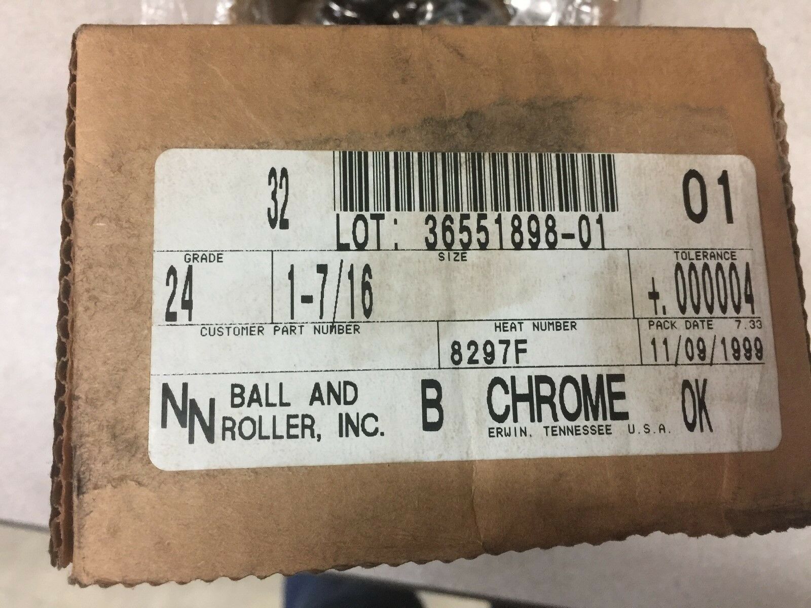 NEW IN BOX NN BALL AND ROLLER INC GRADE 24 1 7/16" BALL BEARINGS 8297F