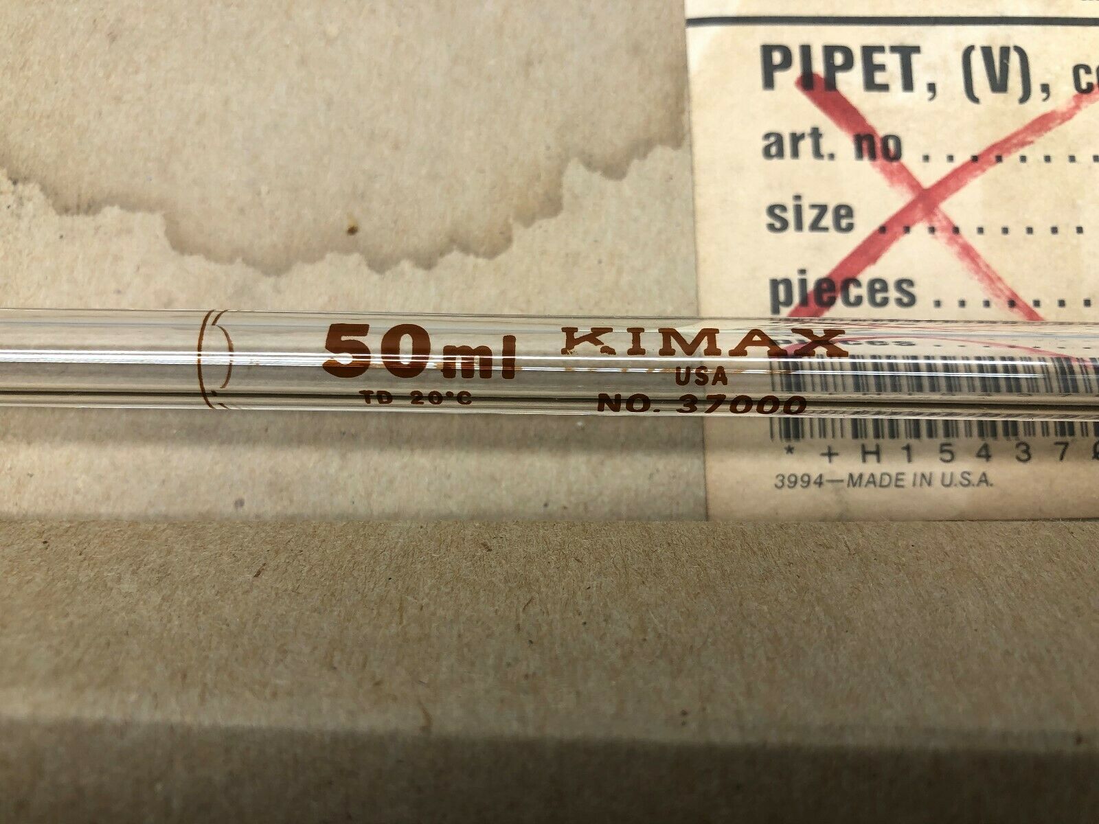 NEW IN BOX OF 4 KIMBLE SAFE-GUARD 50 ML PIPET 37000