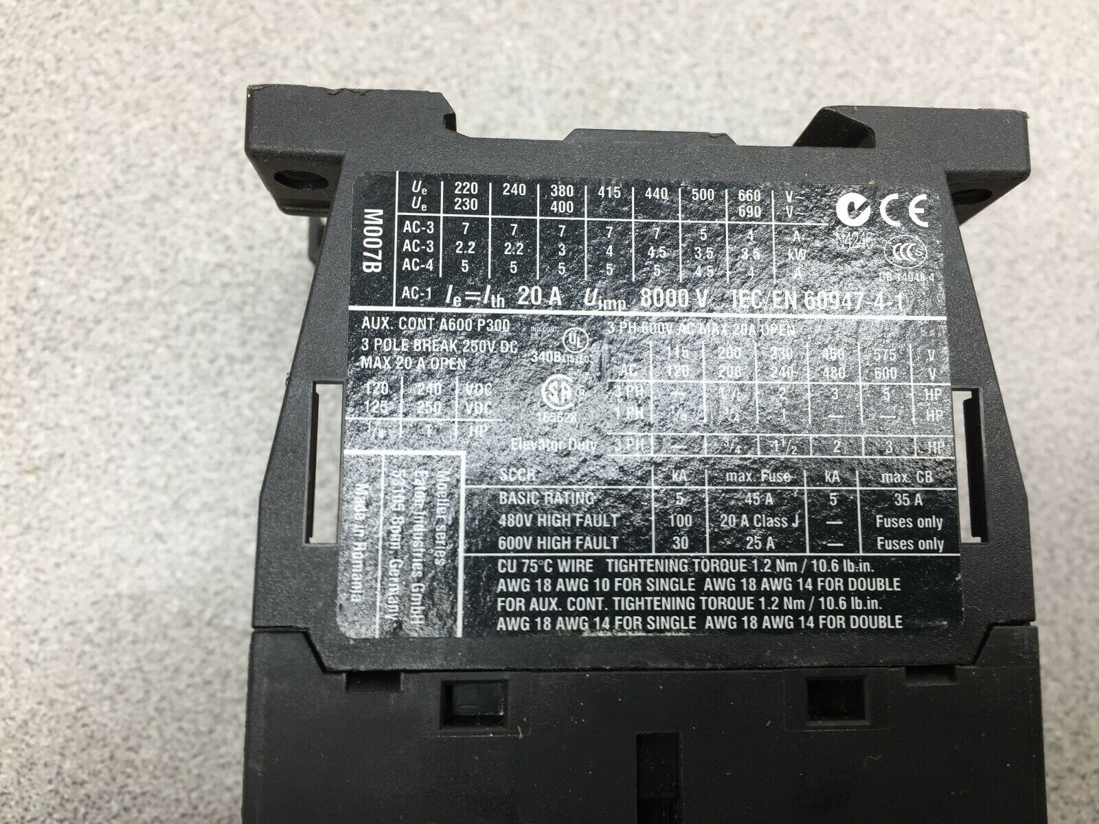 USED EATON CONTACTOR 110/120 V COIL DILM7-10 XTCE007B10