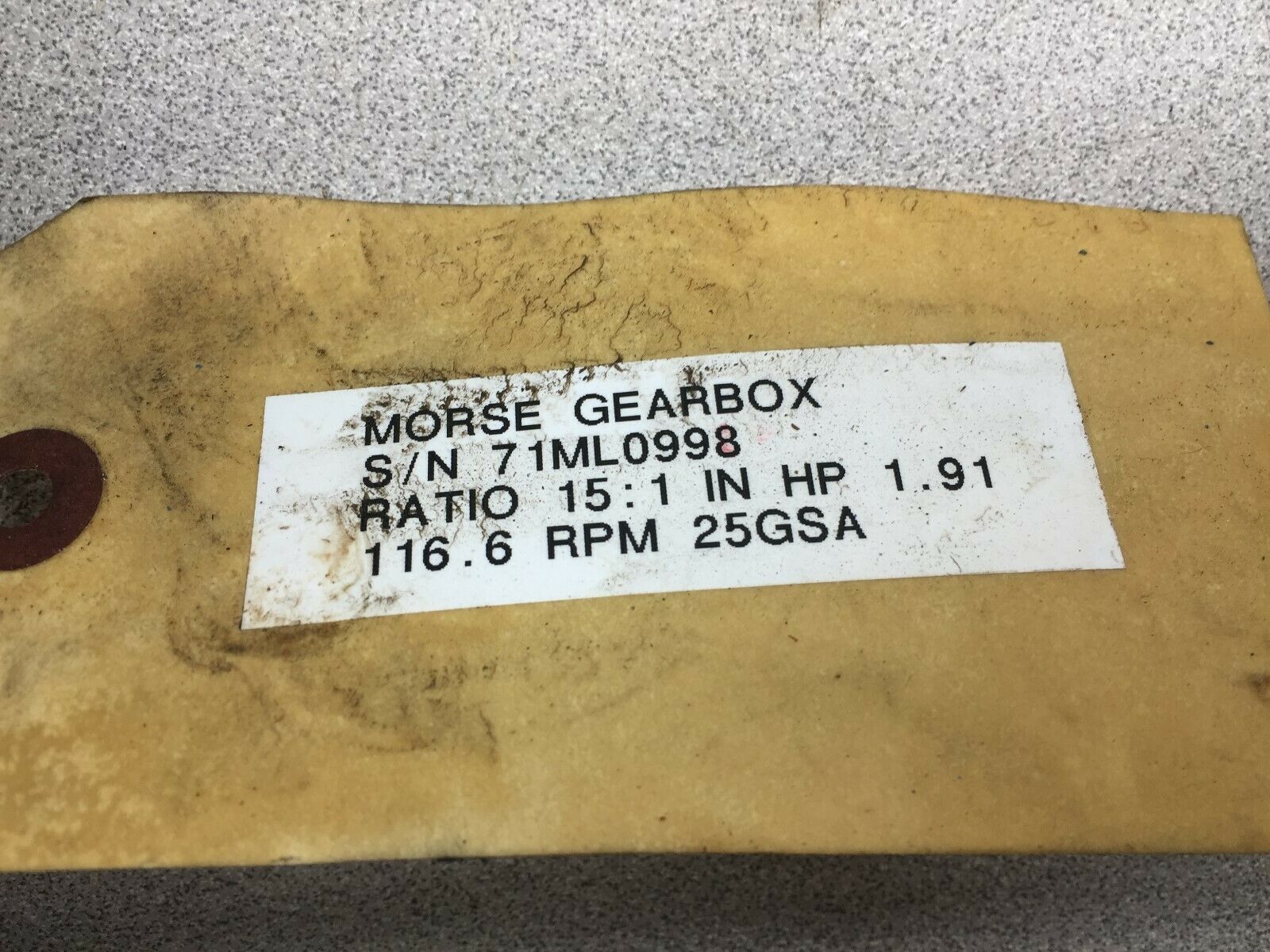 USED MORSE 15:1RATIO 1.91HP 116.6RPM GEARBOX 25GSA