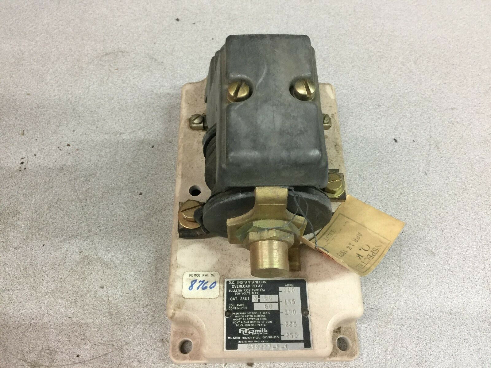 NEW CLARK DC 68 CONTUNUOUS COIL AMPS INSTANTANEOUS OVERLOAD RELAY 28UI3-68