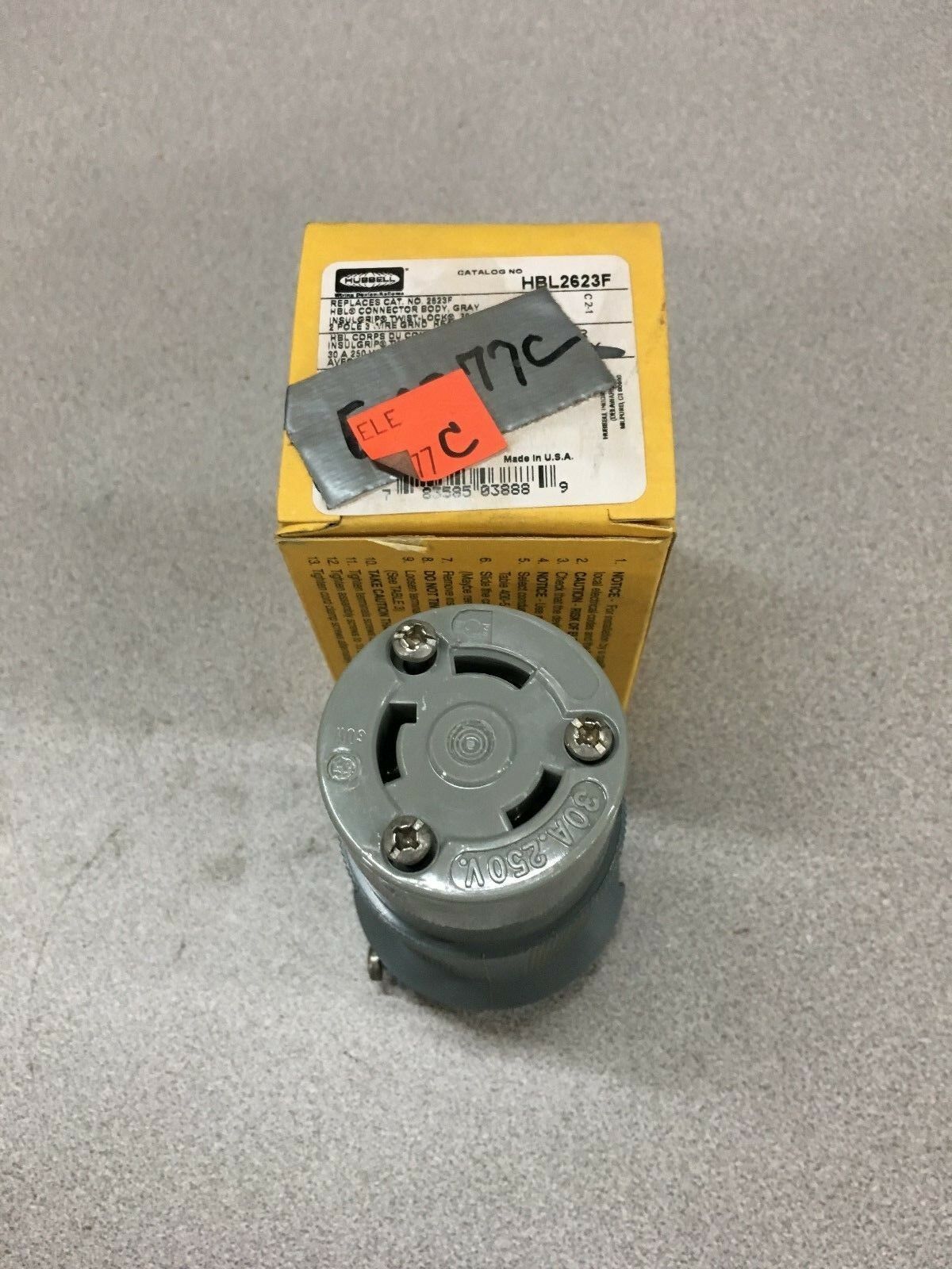 NEW IN BOX HUBBELL 30 AMP 2 POLE 250V TWIST-LOCK CONNECTOR PLUG HBL2623F