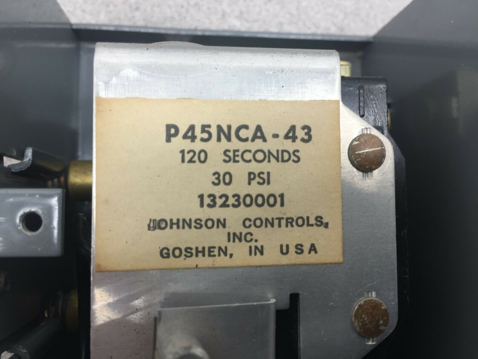 NEW NO BOX JOHNSON CONTROLS 120SEC TIME DELAY MANUAL RESET PRESSURE SWITCH P45NC