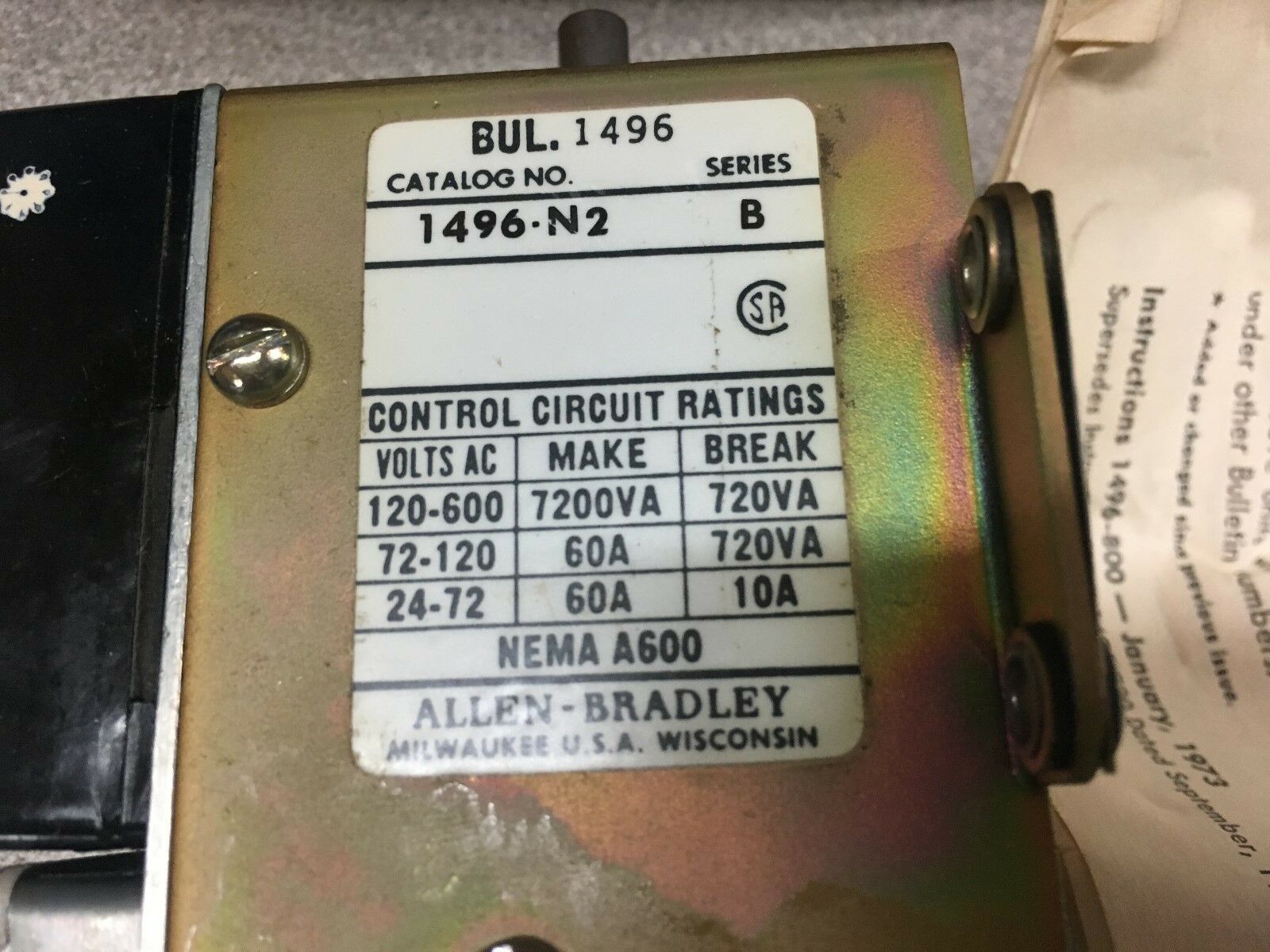 NEW IN BOX ALLEN BRADLEY PNEUMATIC TIMER 1496-N2 SERIES B