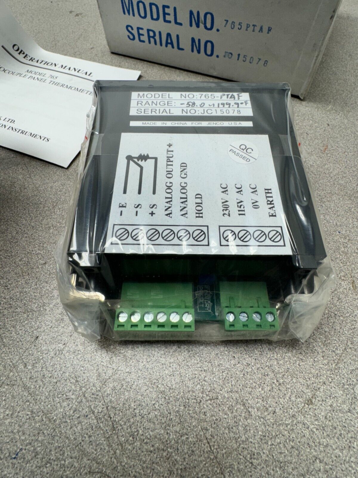 NEW IN BOX JENCO THERMOCOUPLE PANEL THERMOMETER 765-PTAF