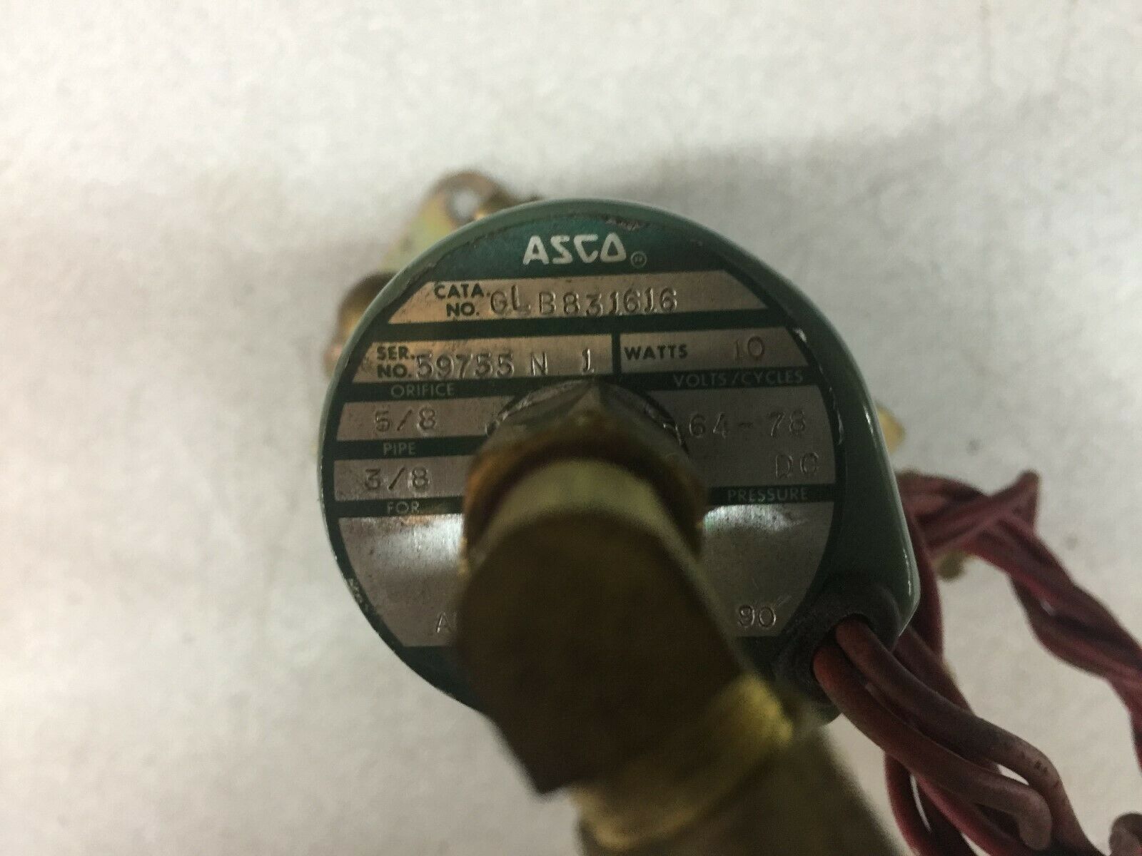 NEW NO BOX ASCO 3/8 NPT 64-78 VDC 10-90 PSI SOLENOID VALVE GLB831616