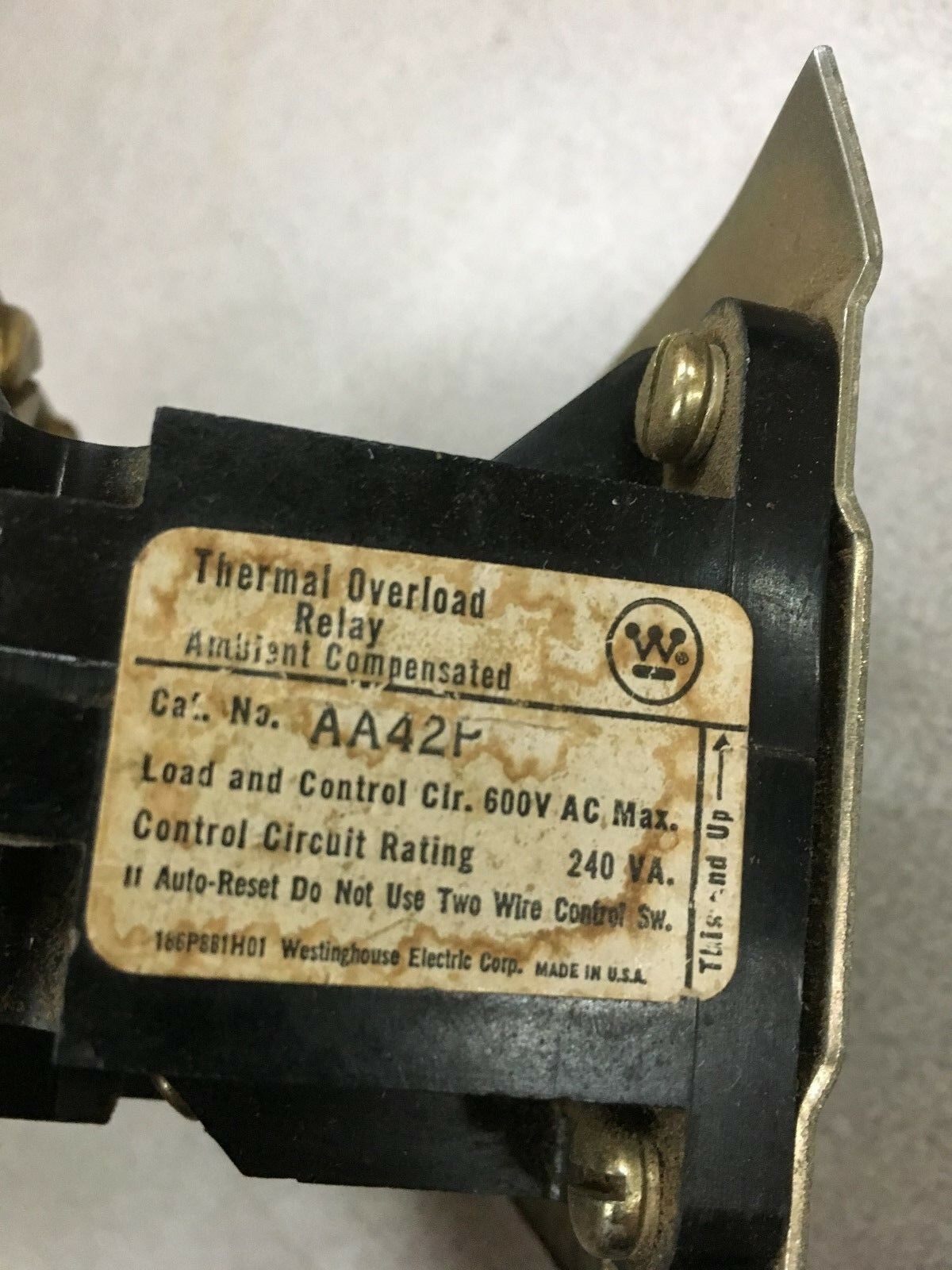 USED WESTIGHOUSE THERMAL OVERLOAD RELAY AA42P