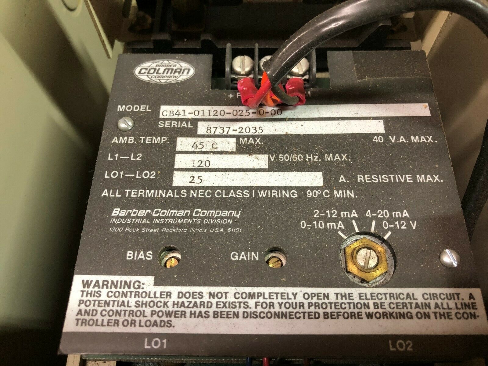 NEW NO BOX BARBER COLMAN 25AMP 120VAC SOLID STATE CONTROLER IN ENCLOSURE CB41-01