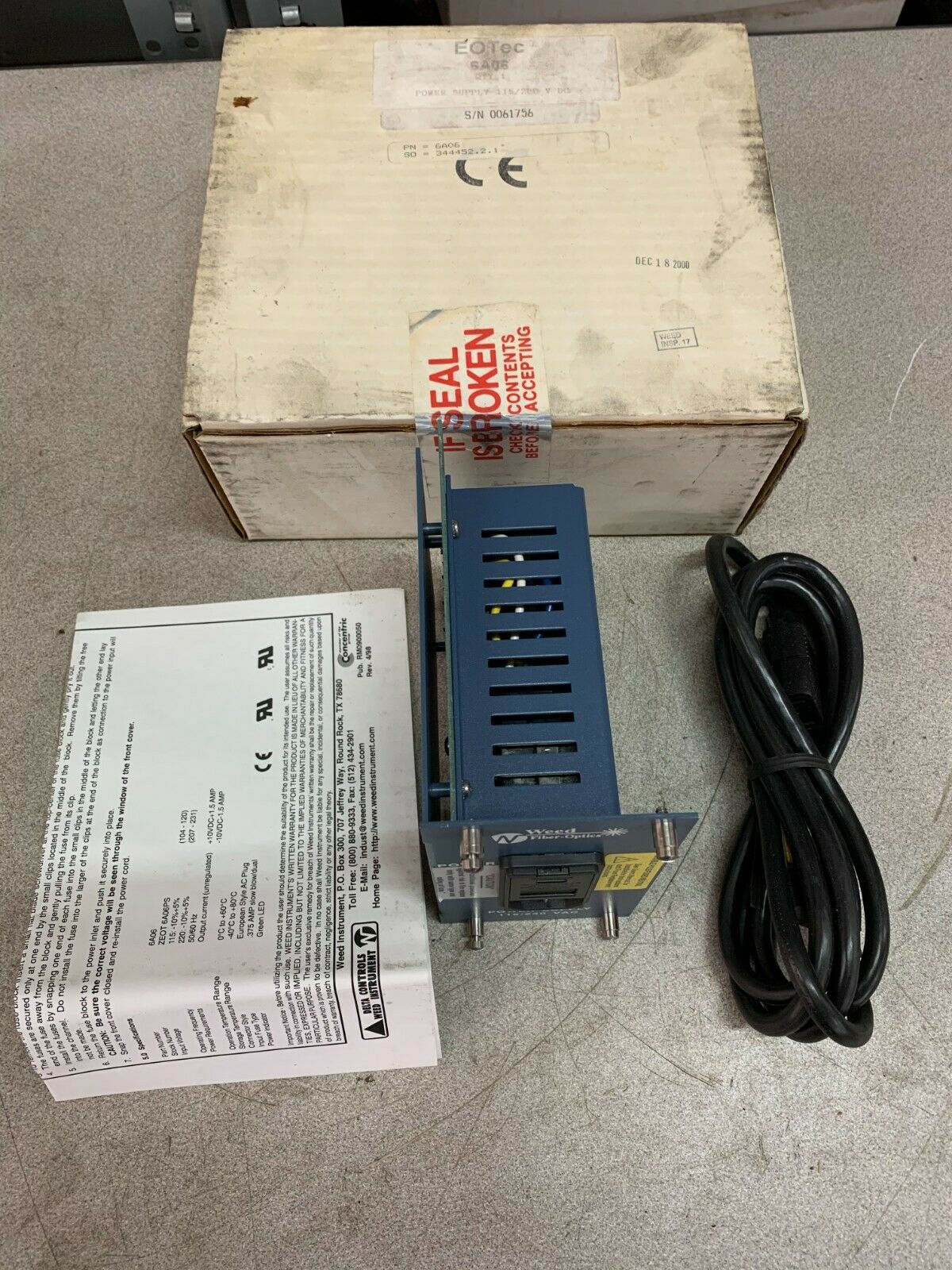 NEW IN BOX WEED FIBER-OPTICS POWER SUPPLY EOTEC 6A06