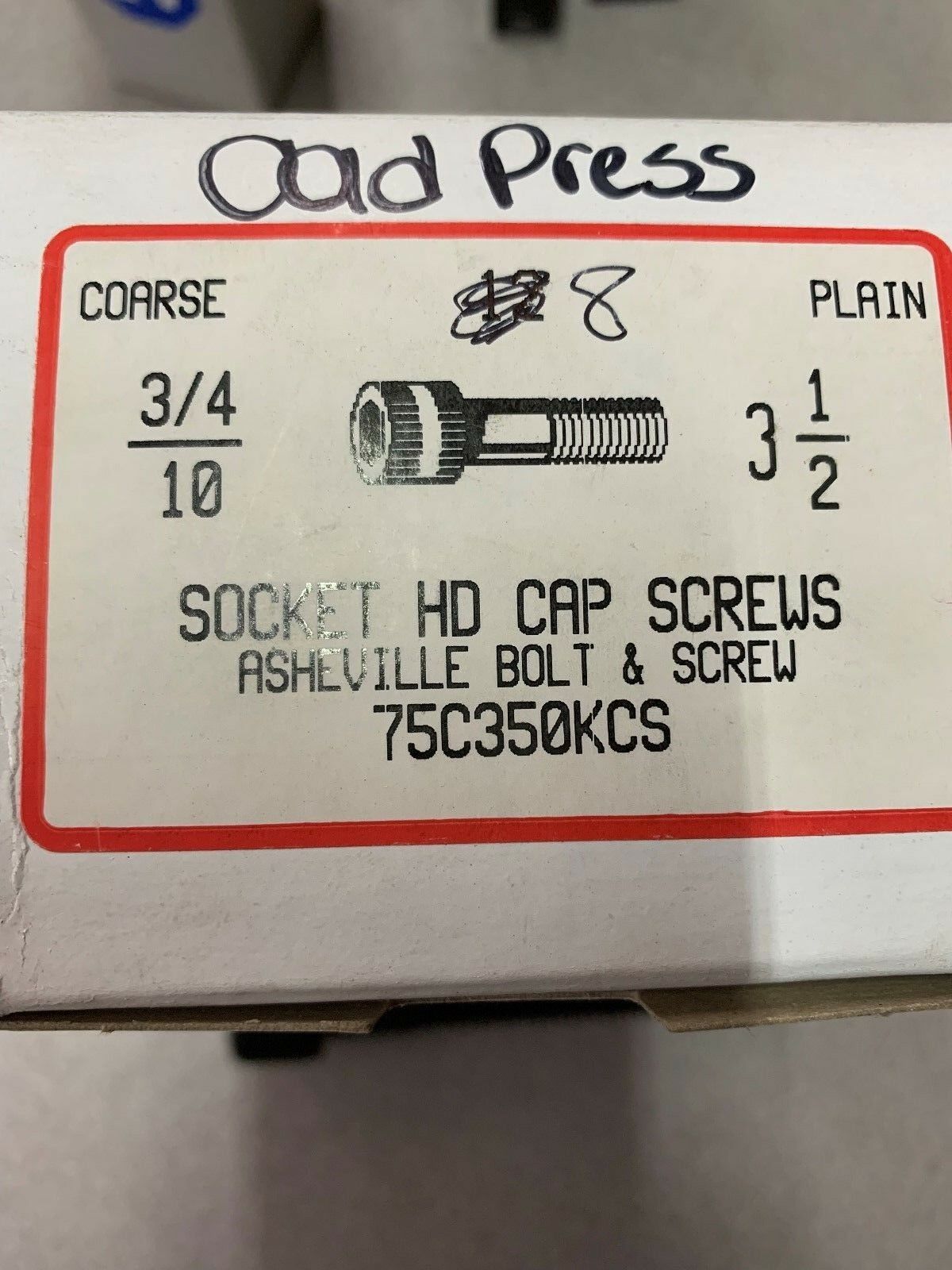 NEW IN BOX LOT OF 8 COARSE CAP SCREWS 75C350KCS