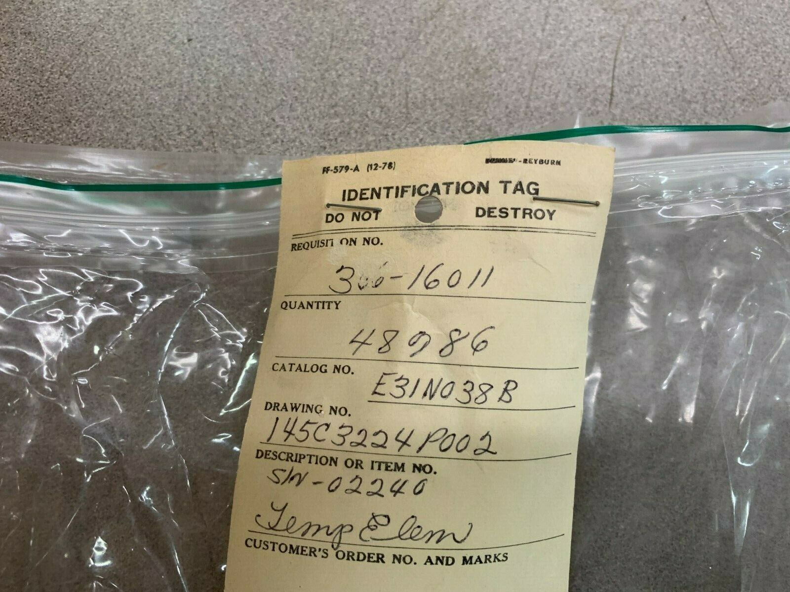 NEW NO BOX GENERAL ELECTRIC E31N038B THERMOCOUPLE 145C3224P002