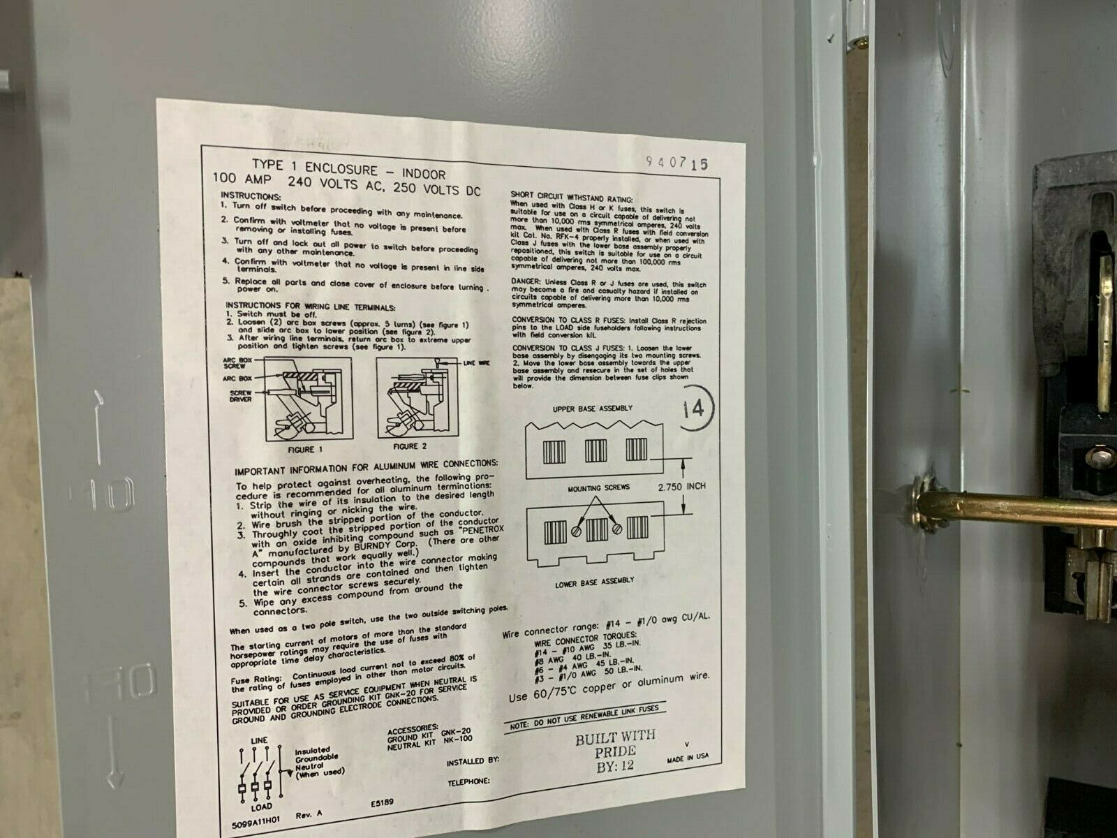 NEW INBOX WESTINGHOUSE 100AMP 240VOLT HEAVY DUTY SAFETY SWITCH HFN323