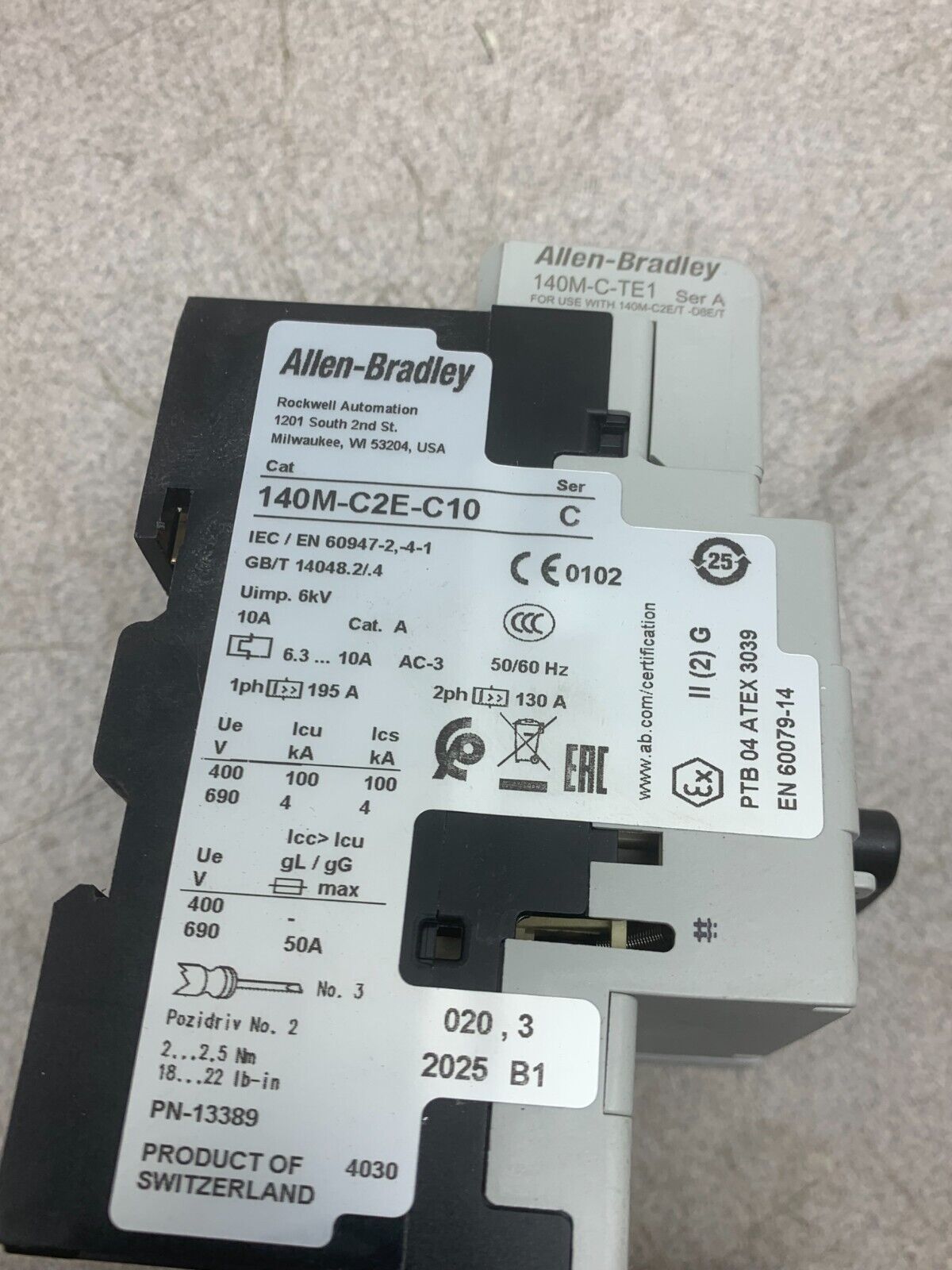 USED ALLEN-BRADLEY 140M-C2E-C10 CONTACTOR ASSEMBLY 107S-CWD3-CC10XK-TE-V