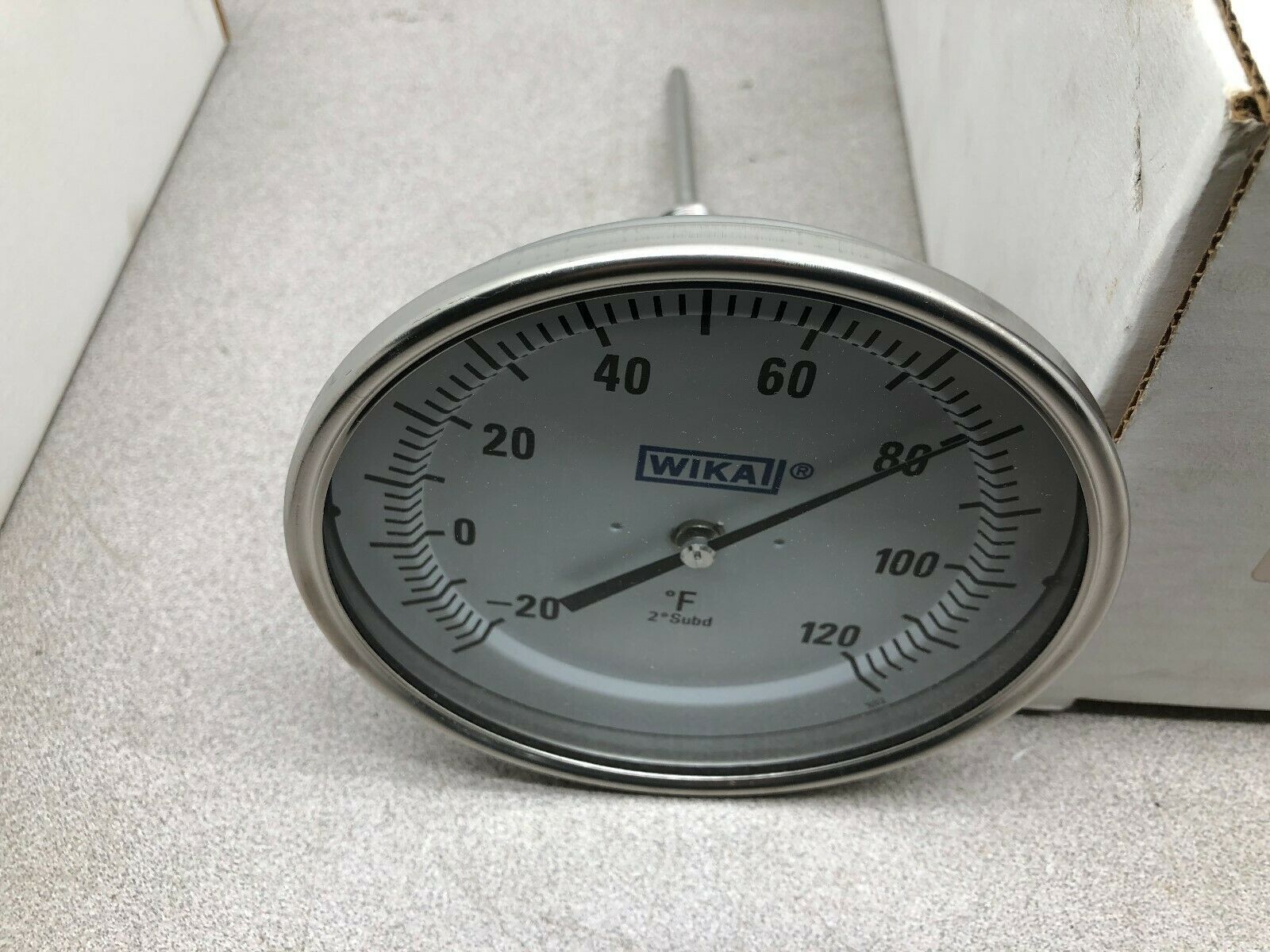 NEW IN BOX WIKAI TI.52 6.0"-20/120 F 1/2 NPT GLASS LENS BIMETAL THERMOMETER 5206