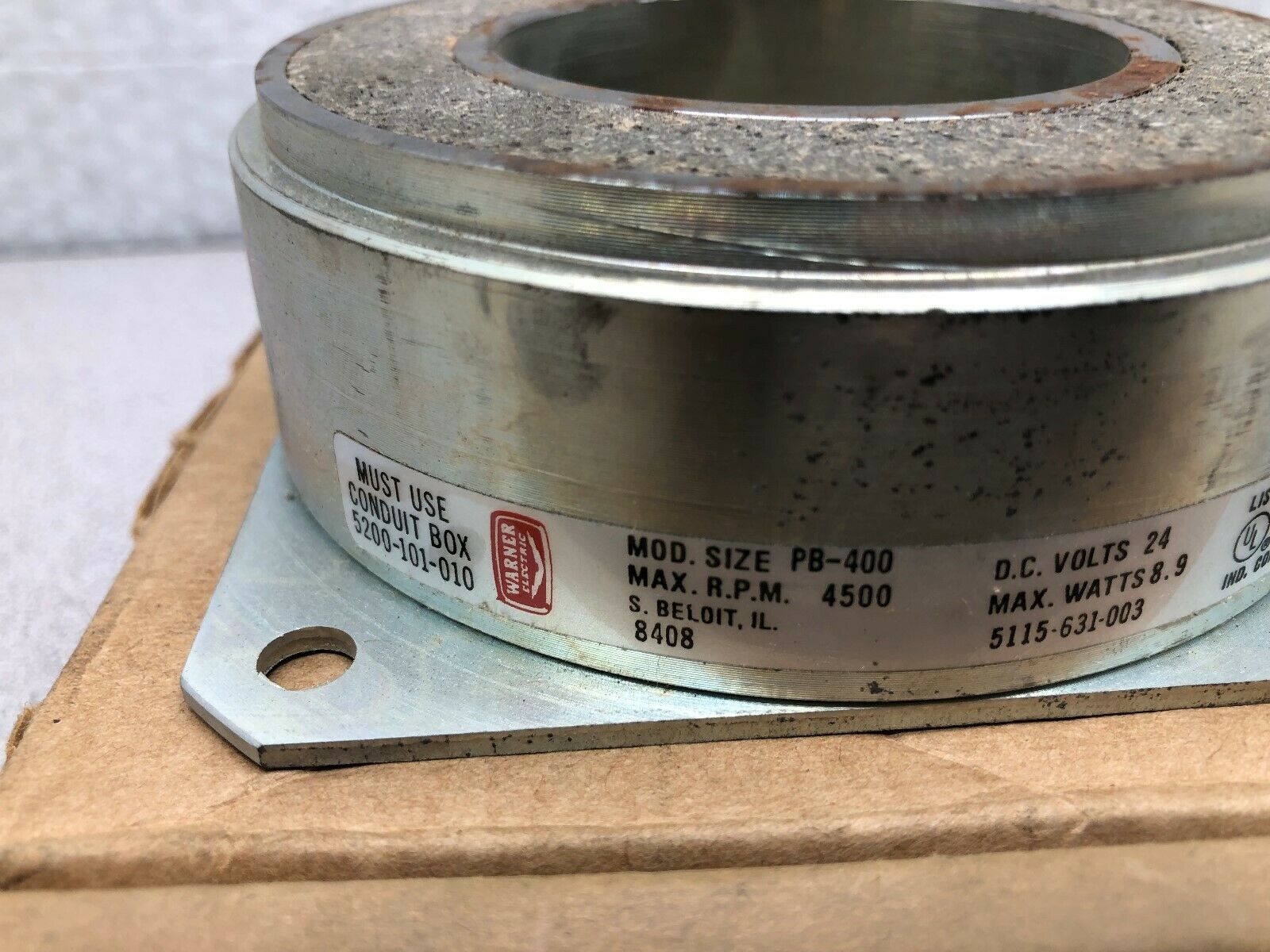 NEW IN BOX WARNER ELECTRIC 24 VDC MAX RPM 4500 SIZE PB-400 CLUTCH BRAKE 5115-63