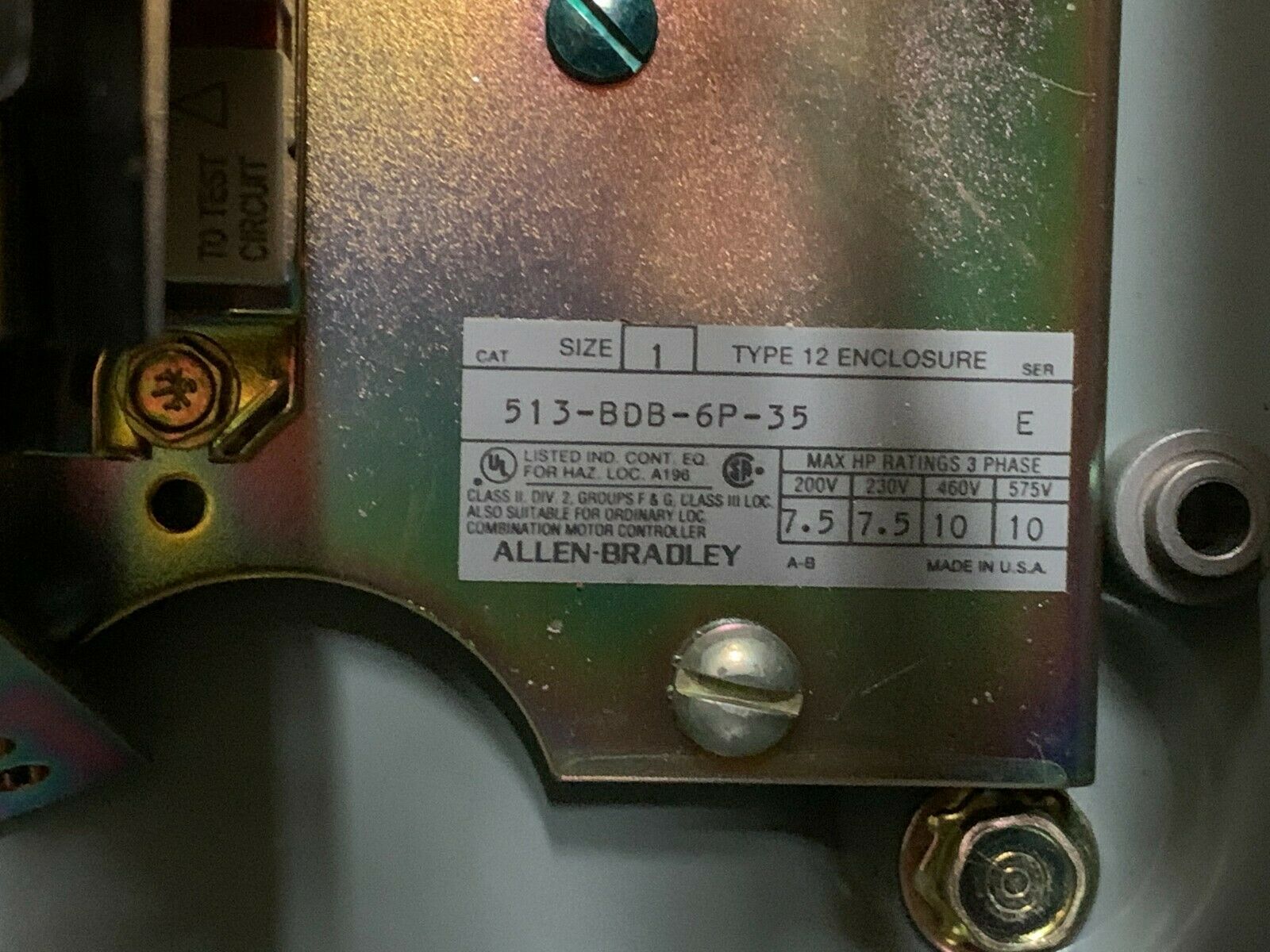 NEW NO BOX ALLEN-BRADLEY SIZE 1 COMBINATION STARTER 513-BDB-6P-35 WITH 509-BOD