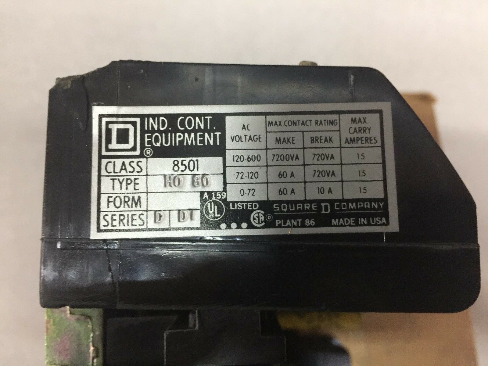 NEW IN BOX SQUARE D CONTROL RELAY CLASS 8501 HO-80
