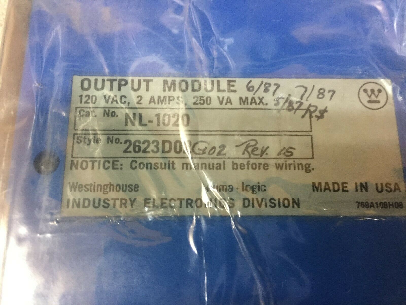 USED REMANUFACTURED WESTINGHOUSE NUMA LOGIC OUTPUT MODULE NL-1020