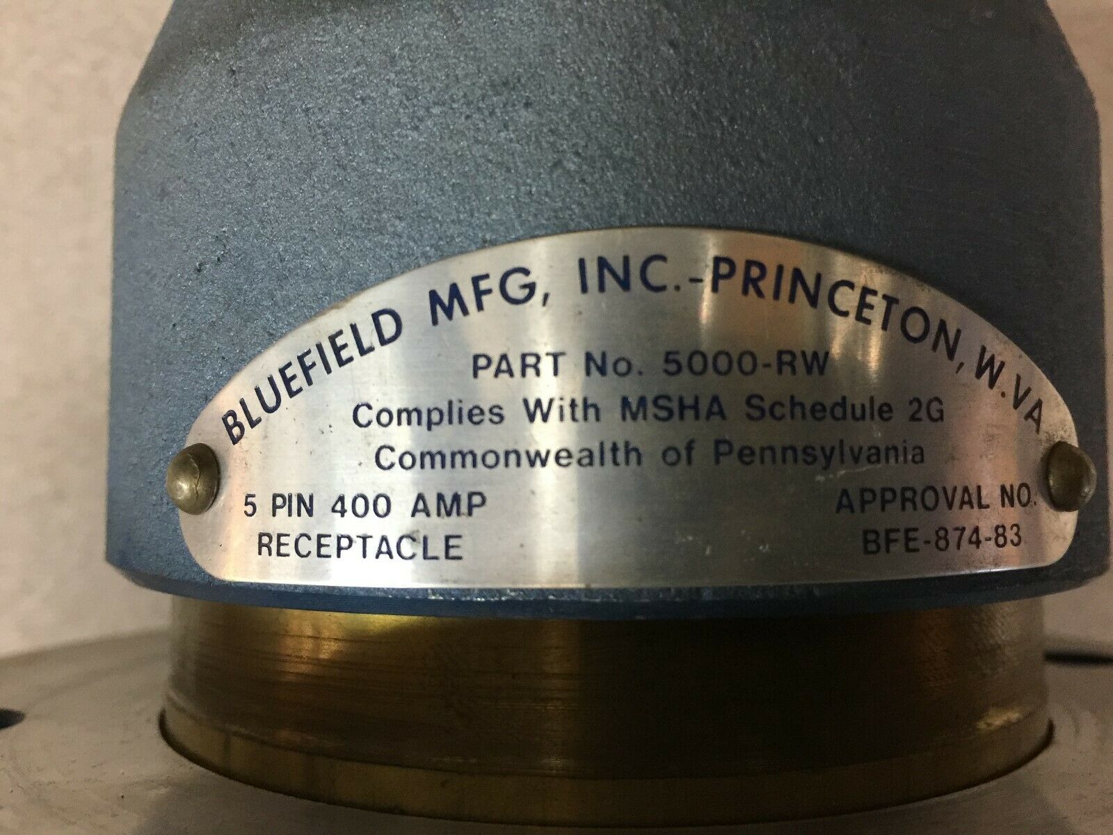NEW NO BOX BLUEFIELD MFG 5PIN 400 AMP RECEPTACLE 5000-RW