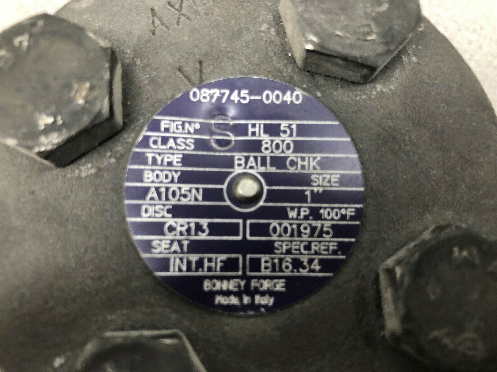 NEW NO BOX BONNY FORGE 1" WELD ON 800 CLASS A105N CR 13 SEAT BALL CHECK VALVE 08