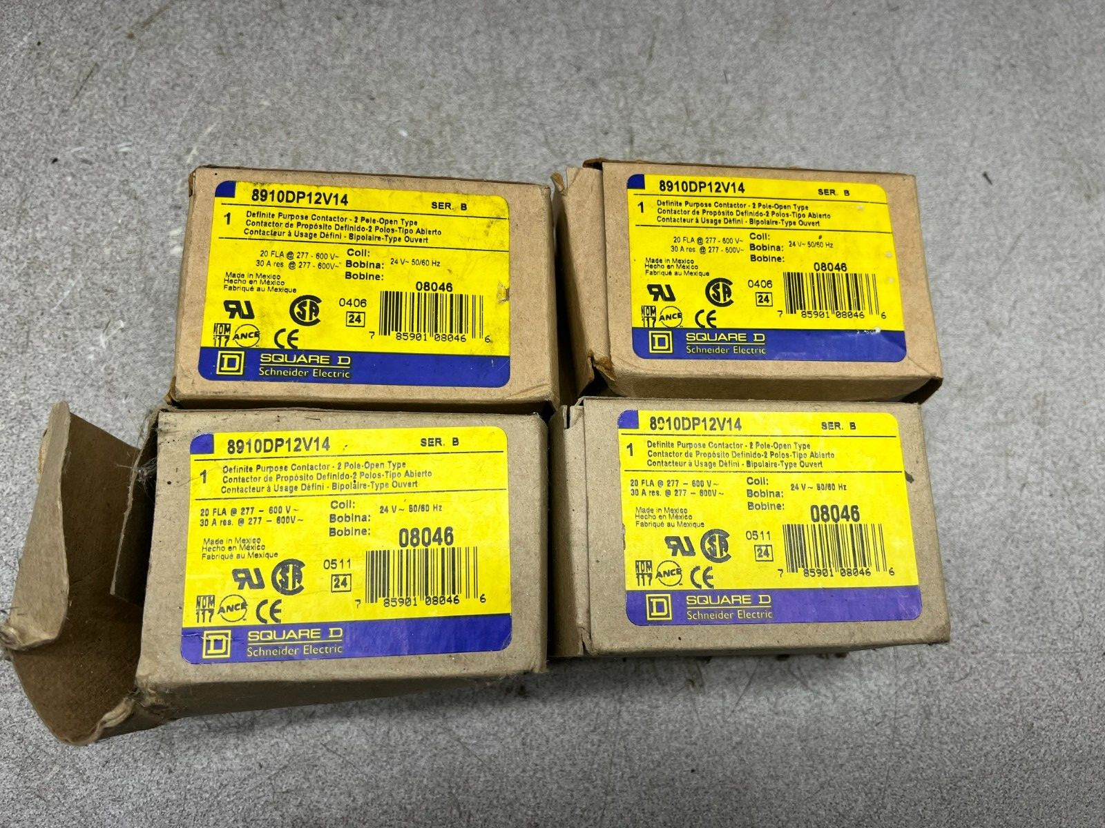 LOT OF 4 NEW IN BOX SQUARE D CONTACTOR 8910DP12V14 SERIES B