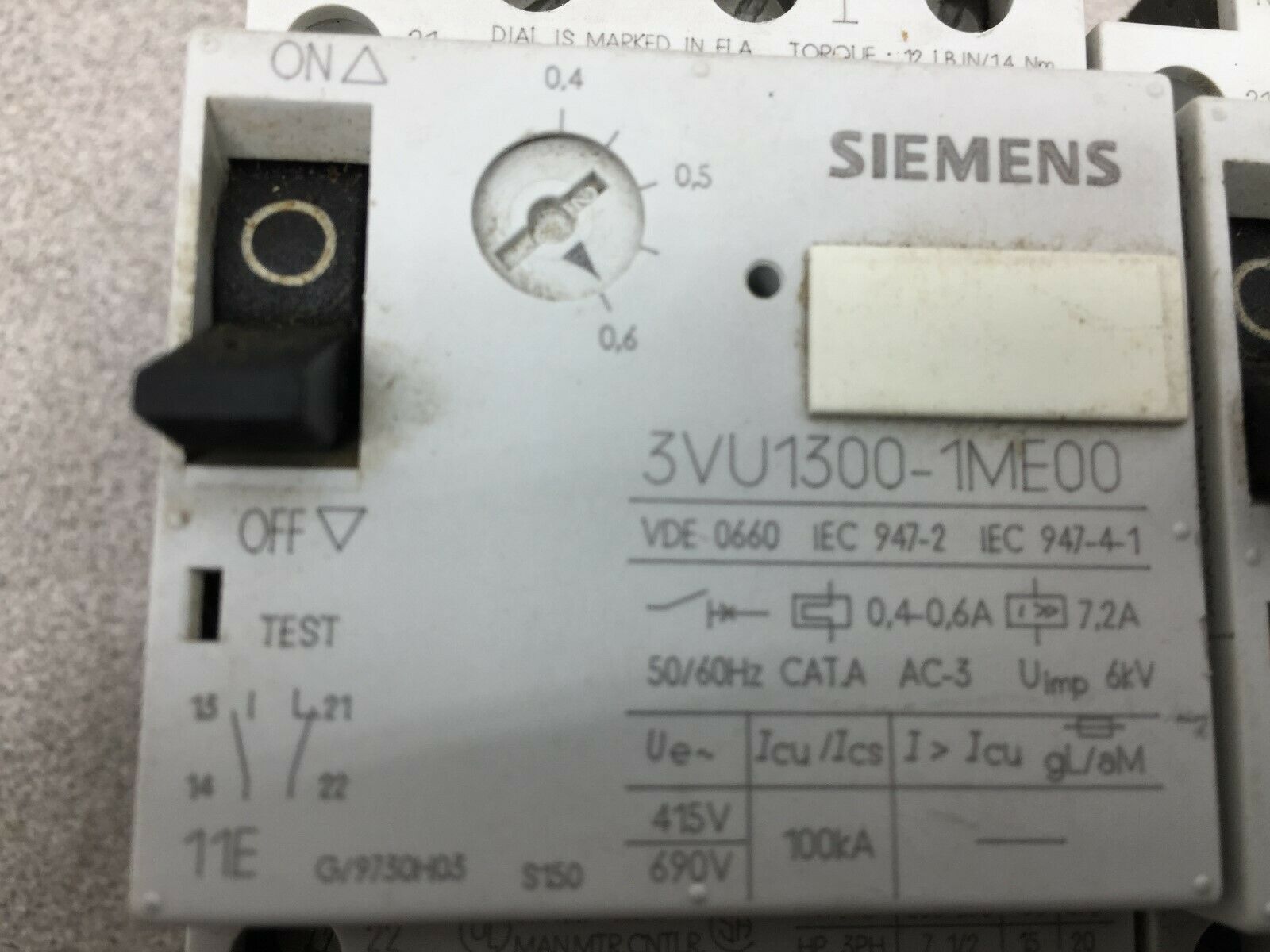 USED LOT OF 3 SIEMENS 3POLE MANUAL MOTOR CONTROLS 3VU1300-1ME00