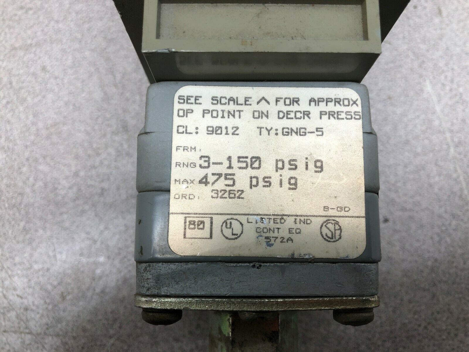 USED SQUARE D 3-150 PSIG RANGE SET AT 75 PSIG FACTORY 475 PSIG MAX PRESSURE SWIT
