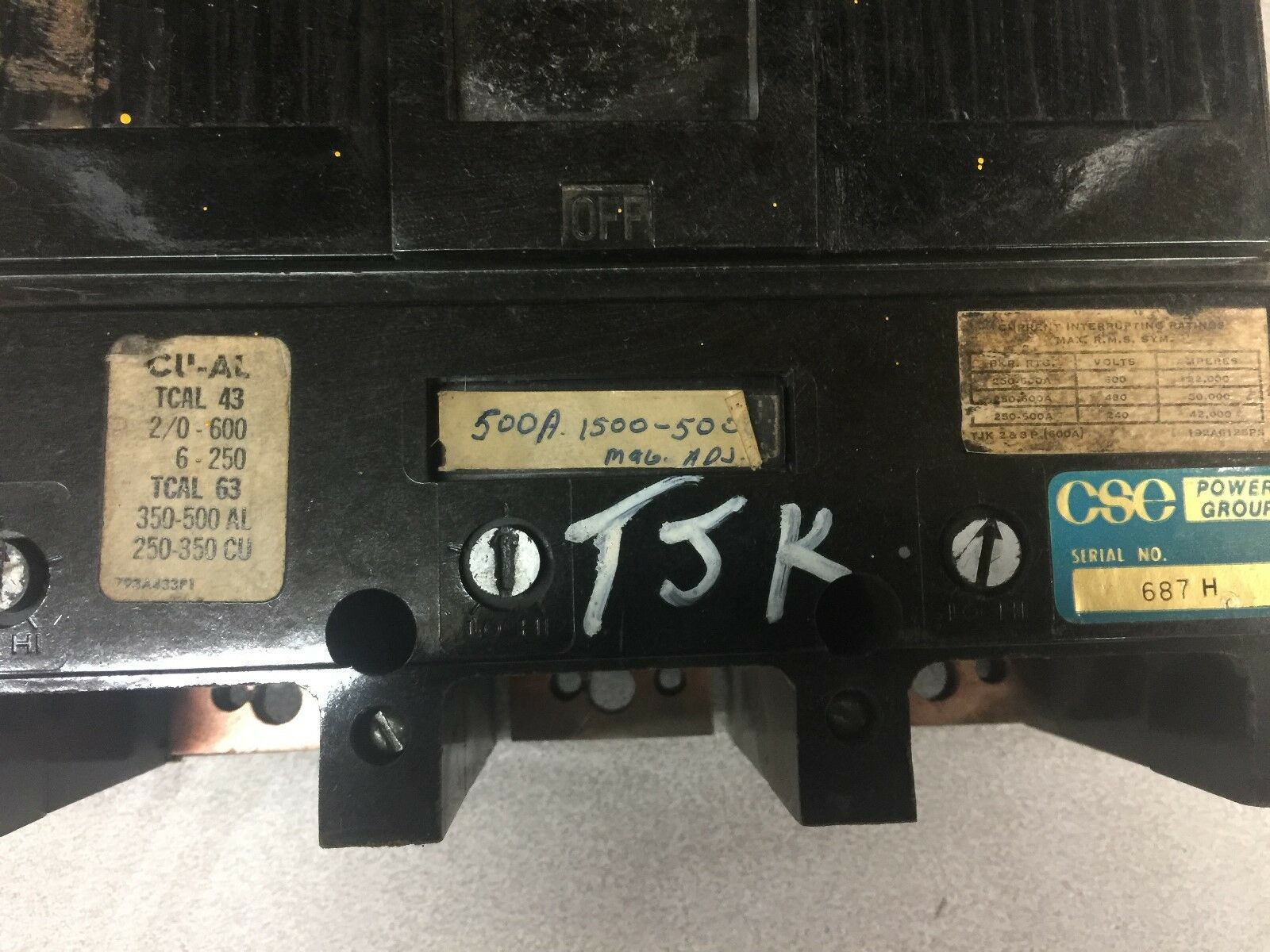 USED GE 500AMP 1500-5000TRIP 3POLE CIRCUIT BREAKER TJK3600