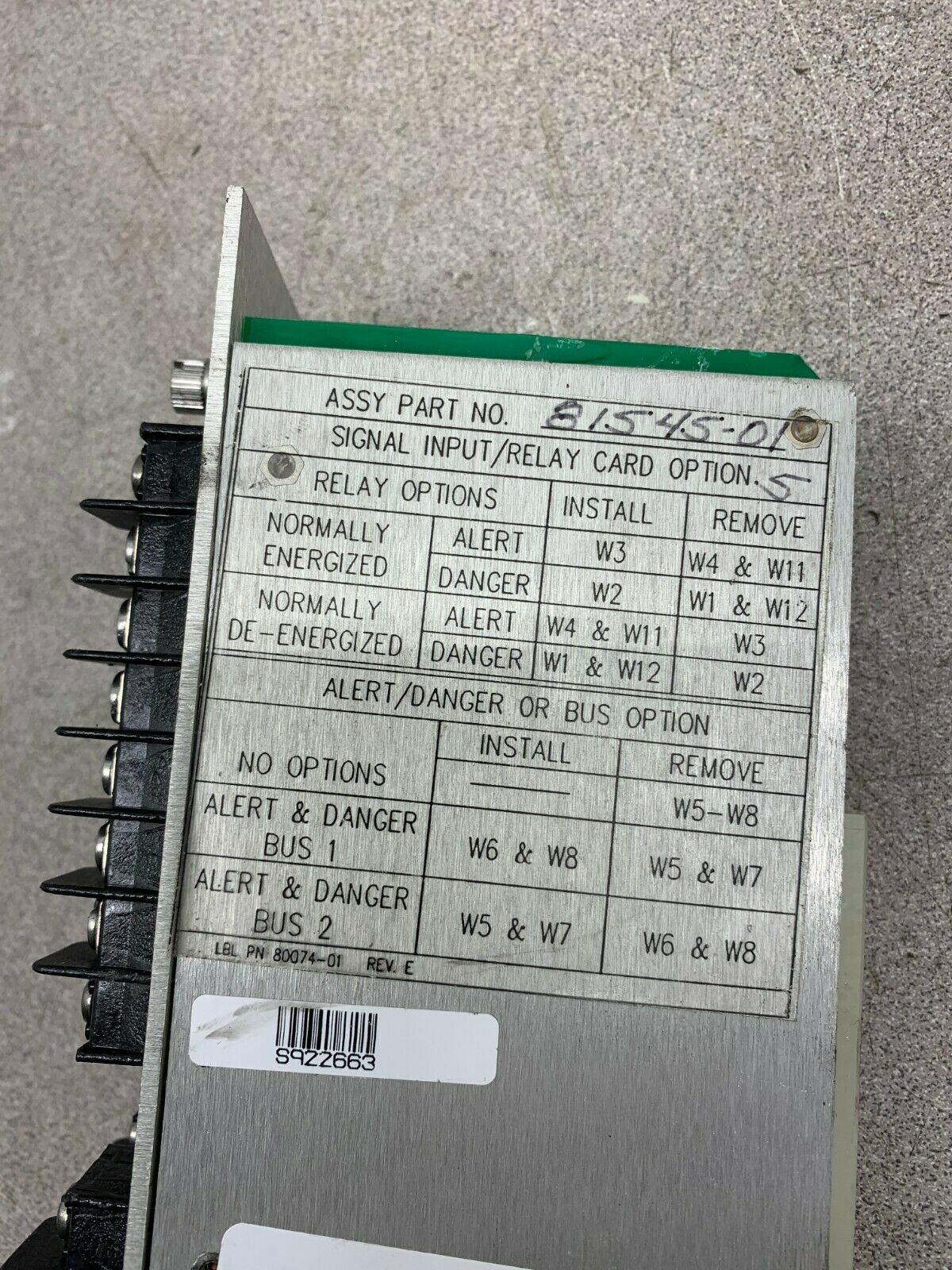 USED BENTLY NEVADA ASSY78462-01 SIGANL INPUT/RELAY CARD 81545-01