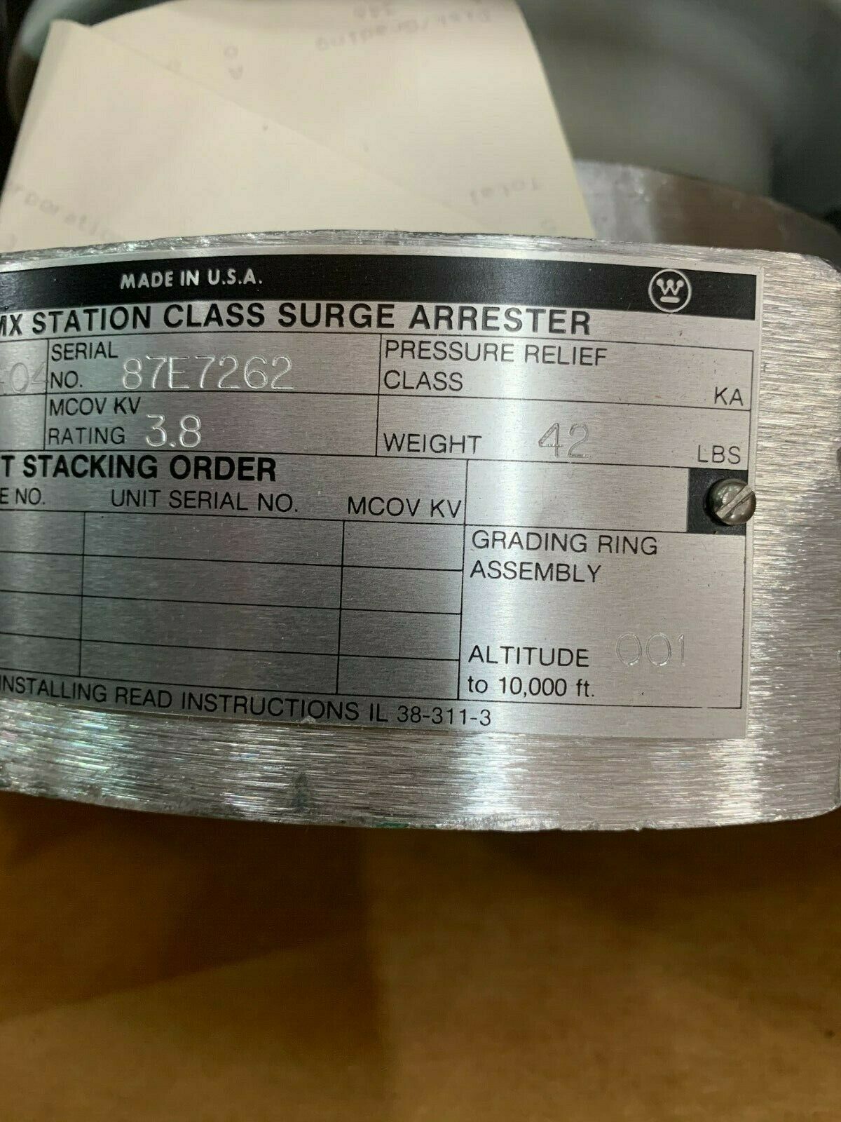 NEW IN BOX WESTINGHOUSE TYPE SMX STATION CLASS SURGE ARRESTER 8045A40A04