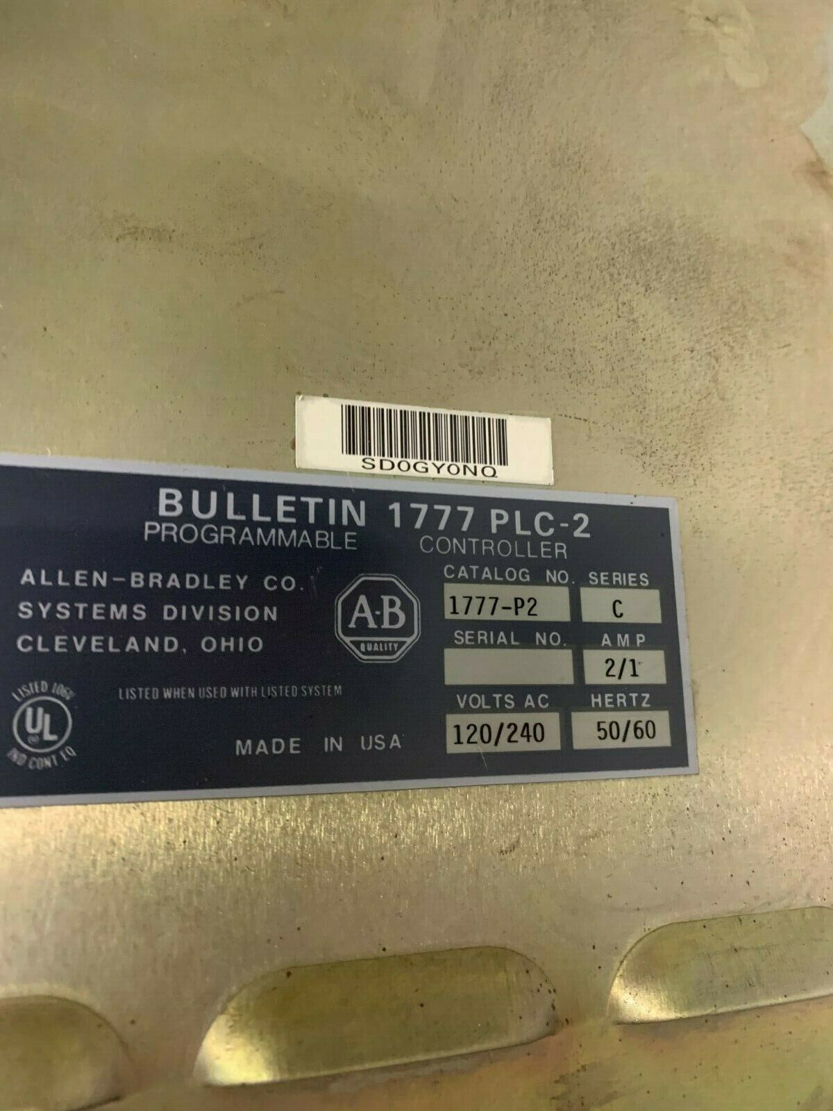 NEW NO BOX ALLEN-BRADLEY PROGRAMMABLE CONTROLLER 1777-P2 SERIES C