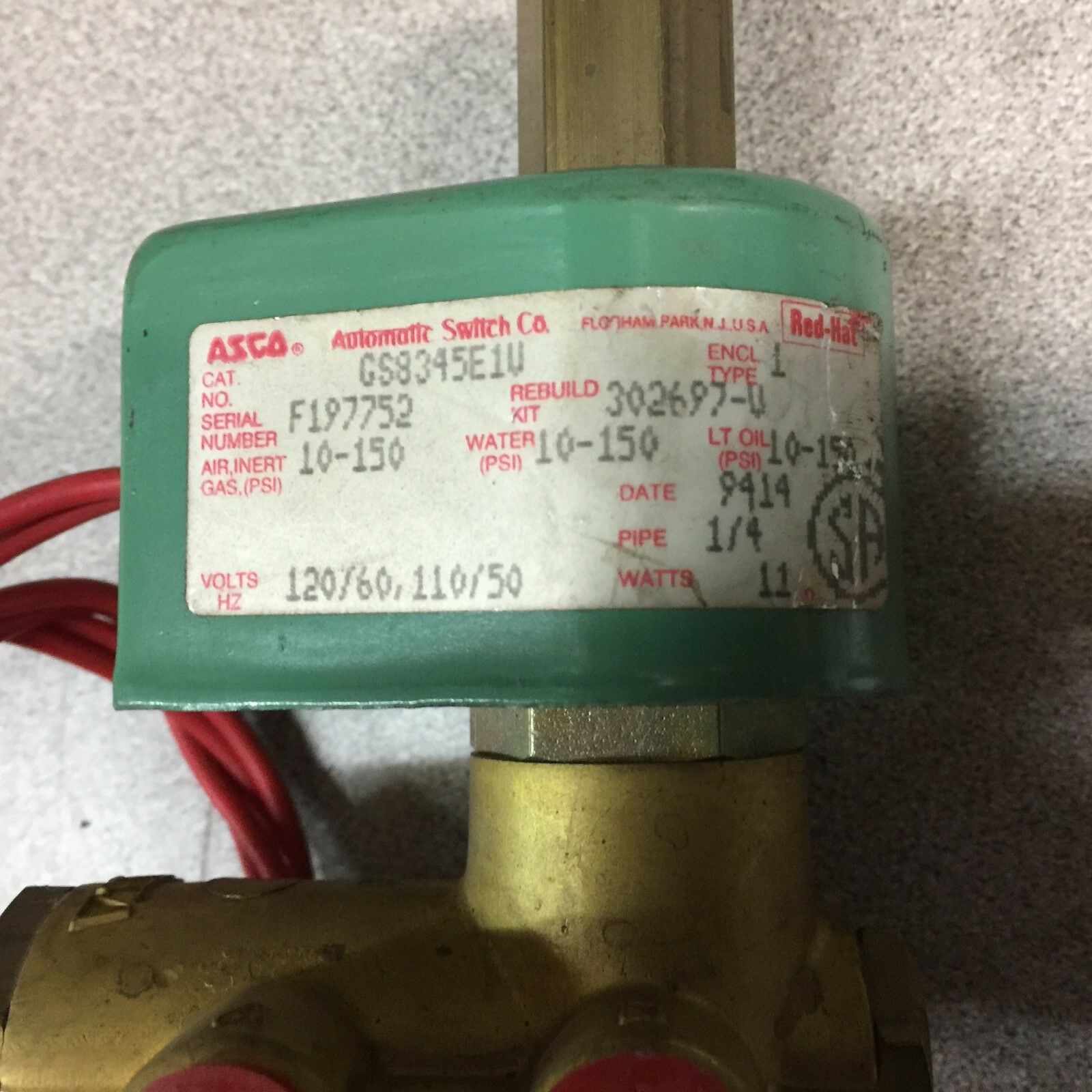 NEW NO BOX ASCO 1/4NPT 10-150PSI 120VAC SOLENOID VALVE GS8345E1V