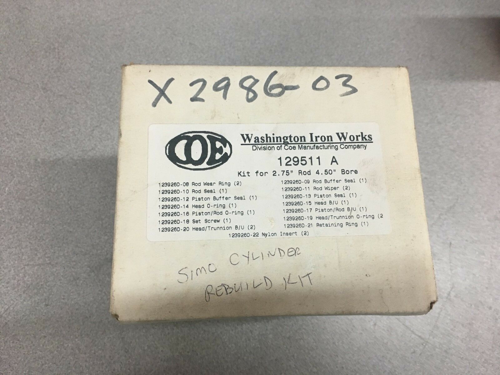 NEW IN BOX WASHINGTON IRON WORKS CYLINDER 129511 A