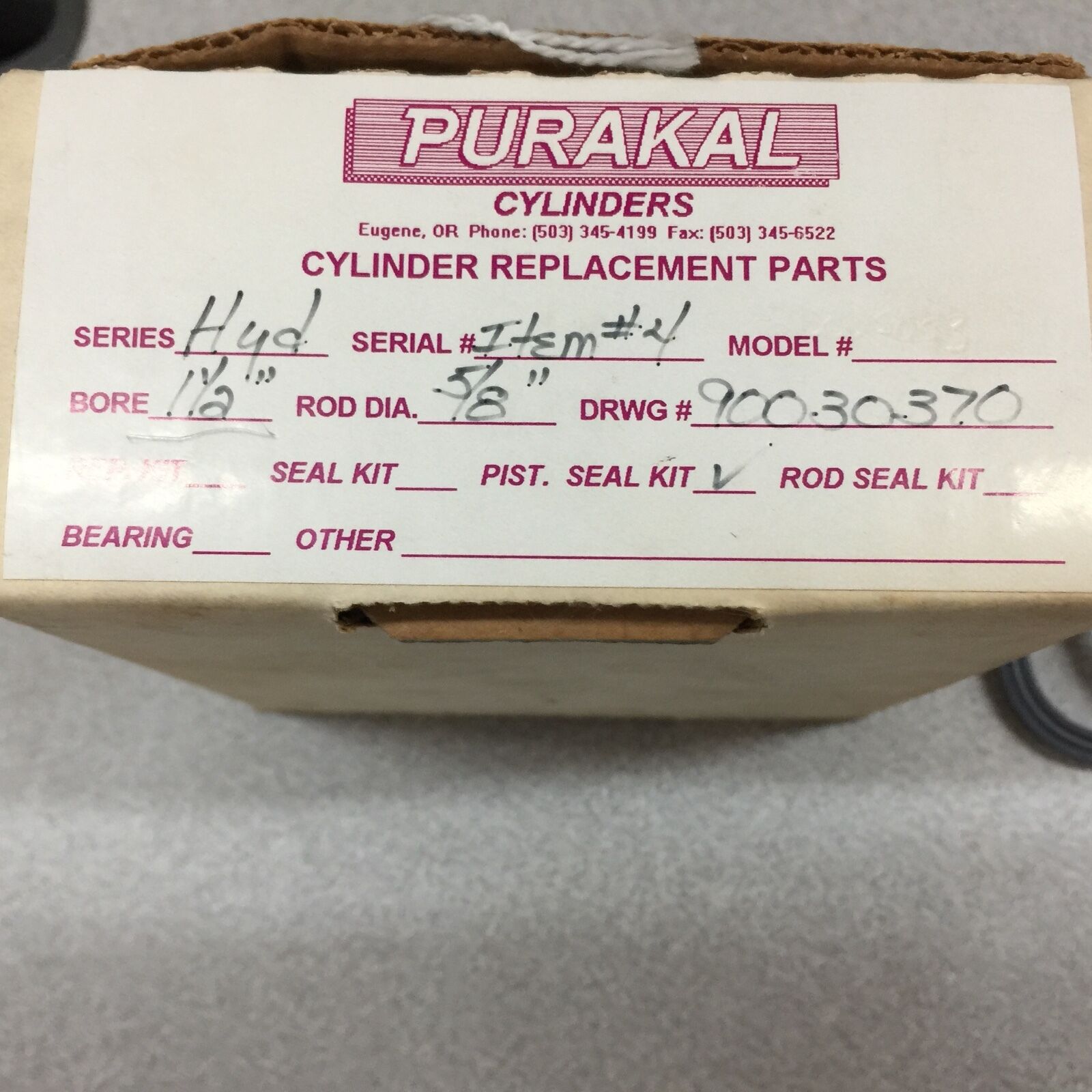 NEW IN BOX PURAKAL PISTON CYLINDER SEAL KIT 1.5" BORE 5/8" ROD DIAM.