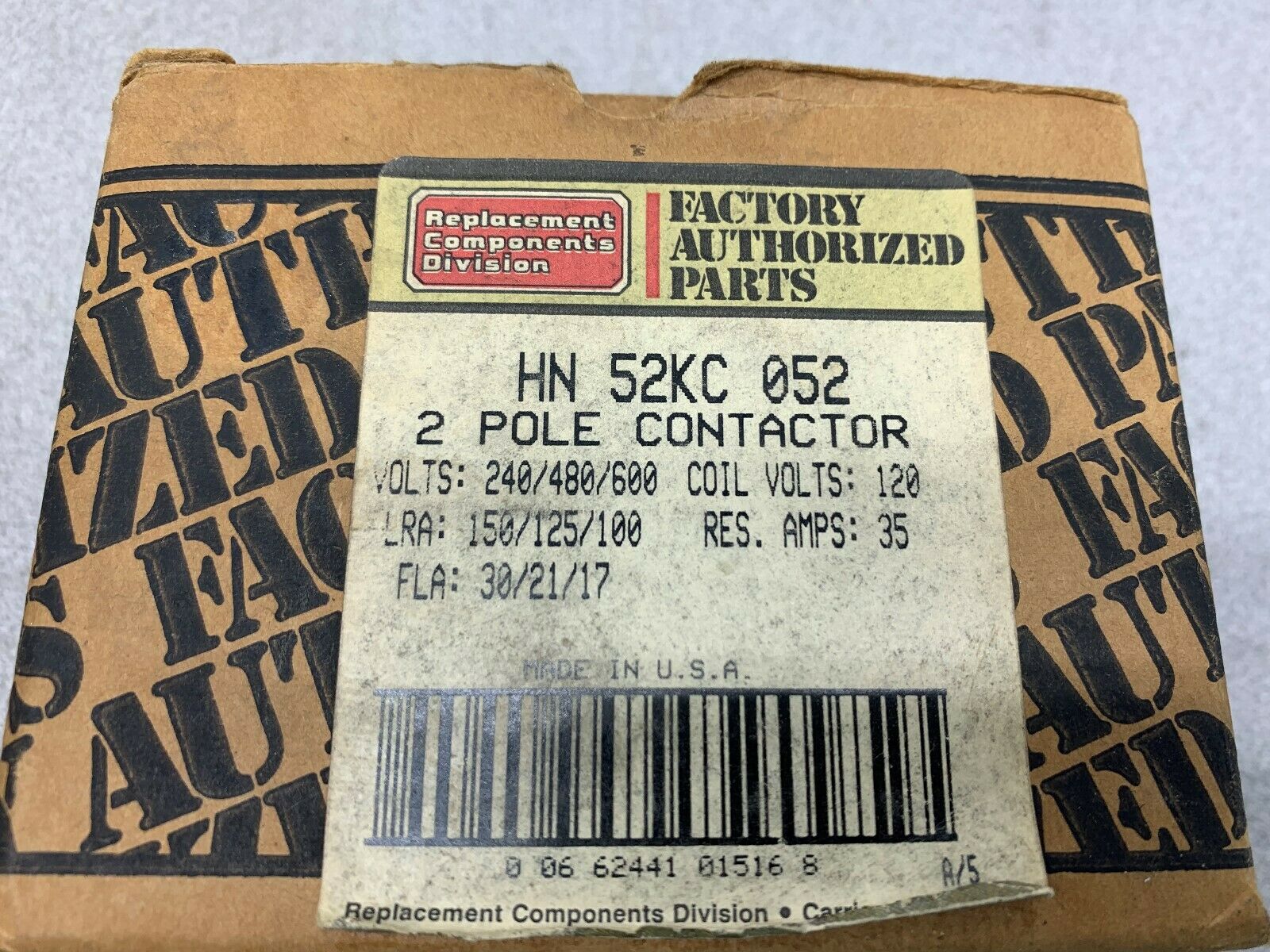 NEW IN BOX REPLACEMENT COMPONENTS DIVISION CONTACTOR HN 52KC 052