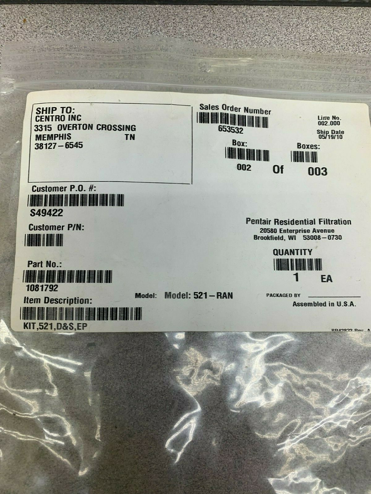 NEW IN PACKAGE PENTAIR PUMP REPAIR KIT 521-RAN