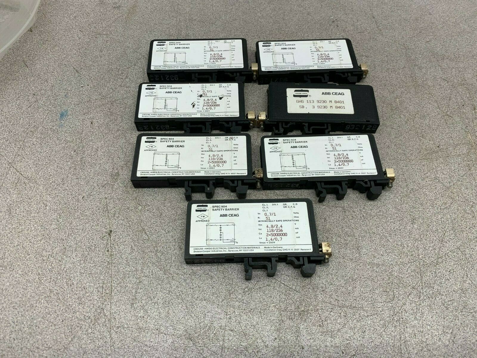 LOT OF 7 USED CROUSE HINDS ABB CEAG SAFETY BARRIERS SB39230M8401