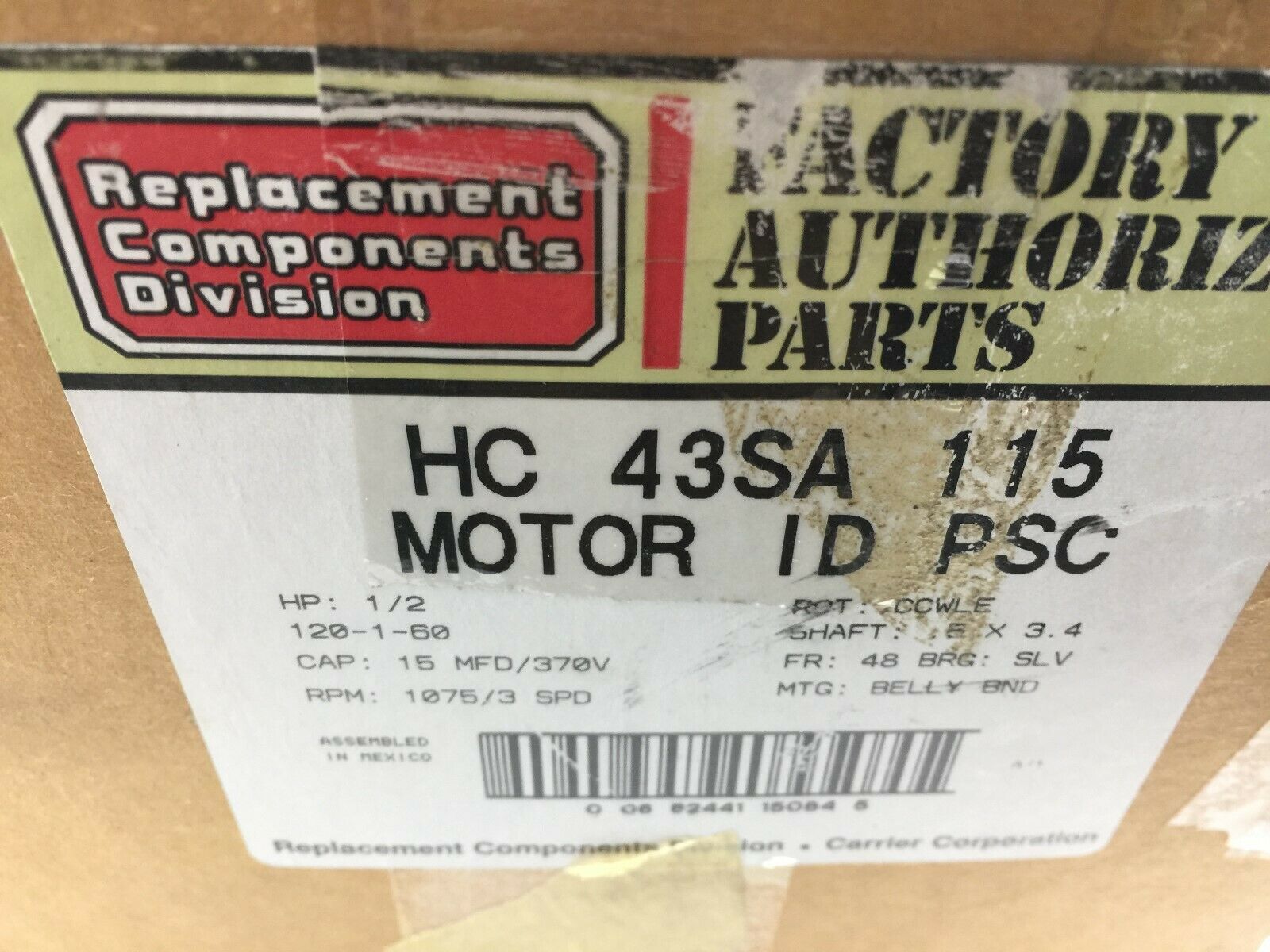 NEW IN BOX SMITH ELECTRIC 1/2HP 1075/3 SPD 48FR 120VAC 1PH MOTOR HC 43SA 115