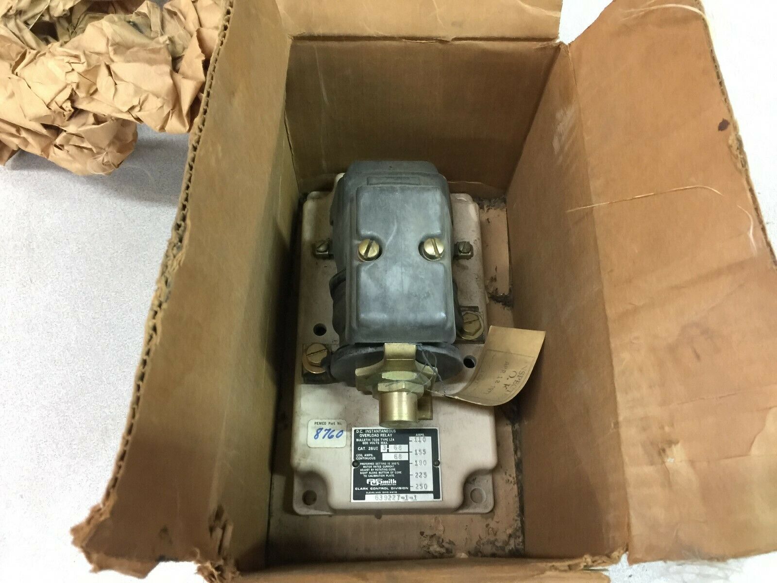 NEW CLARK DC 68 CONTUNUOUS COIL AMPS INSTANTANEOUS OVERLOAD RELAY 28UI3-68