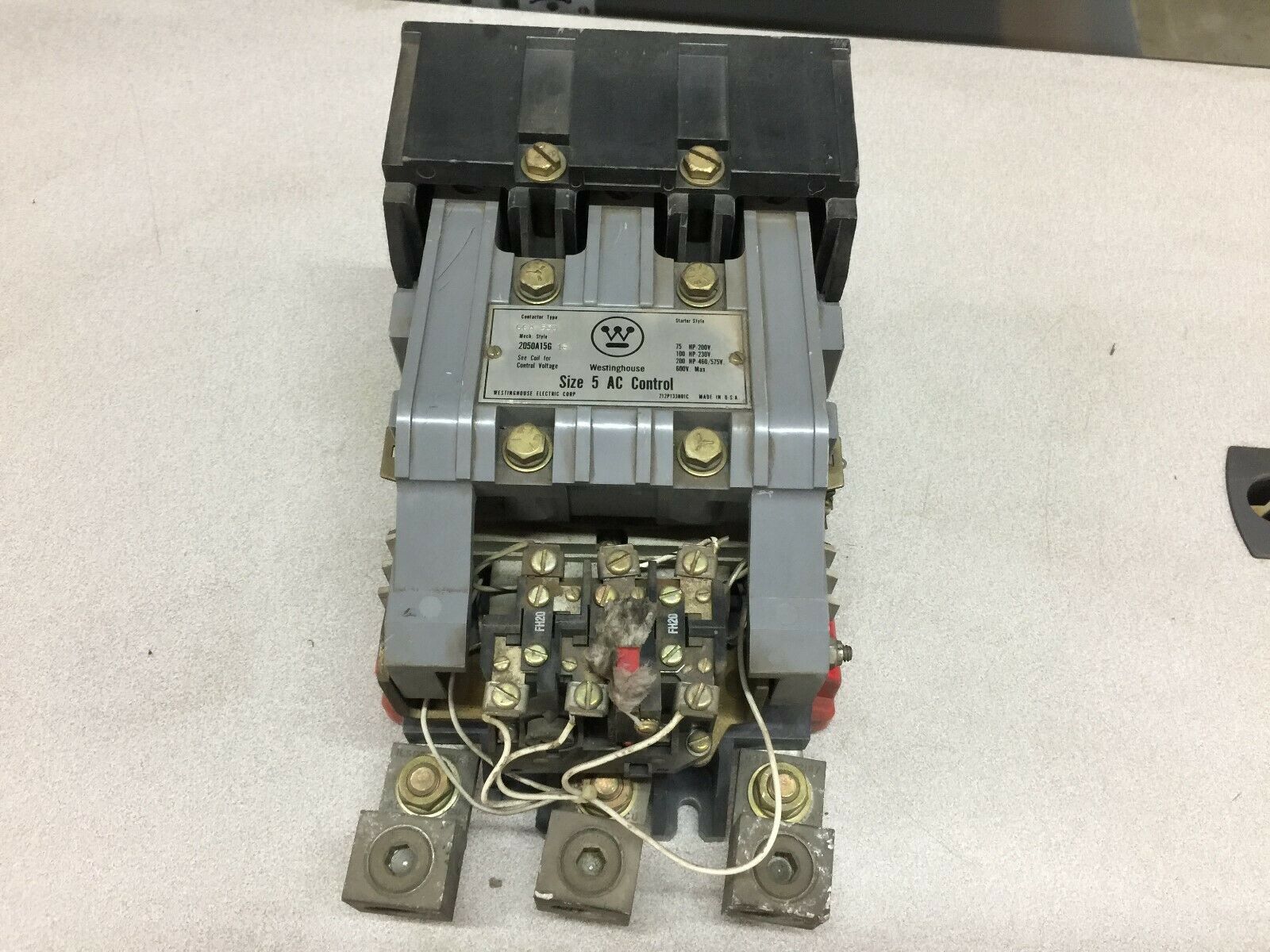 USED WESTINGHOUSE SIZE 5 3POLE 600VAC 480 VAC COIL 200 HP STARTER 2050A15G