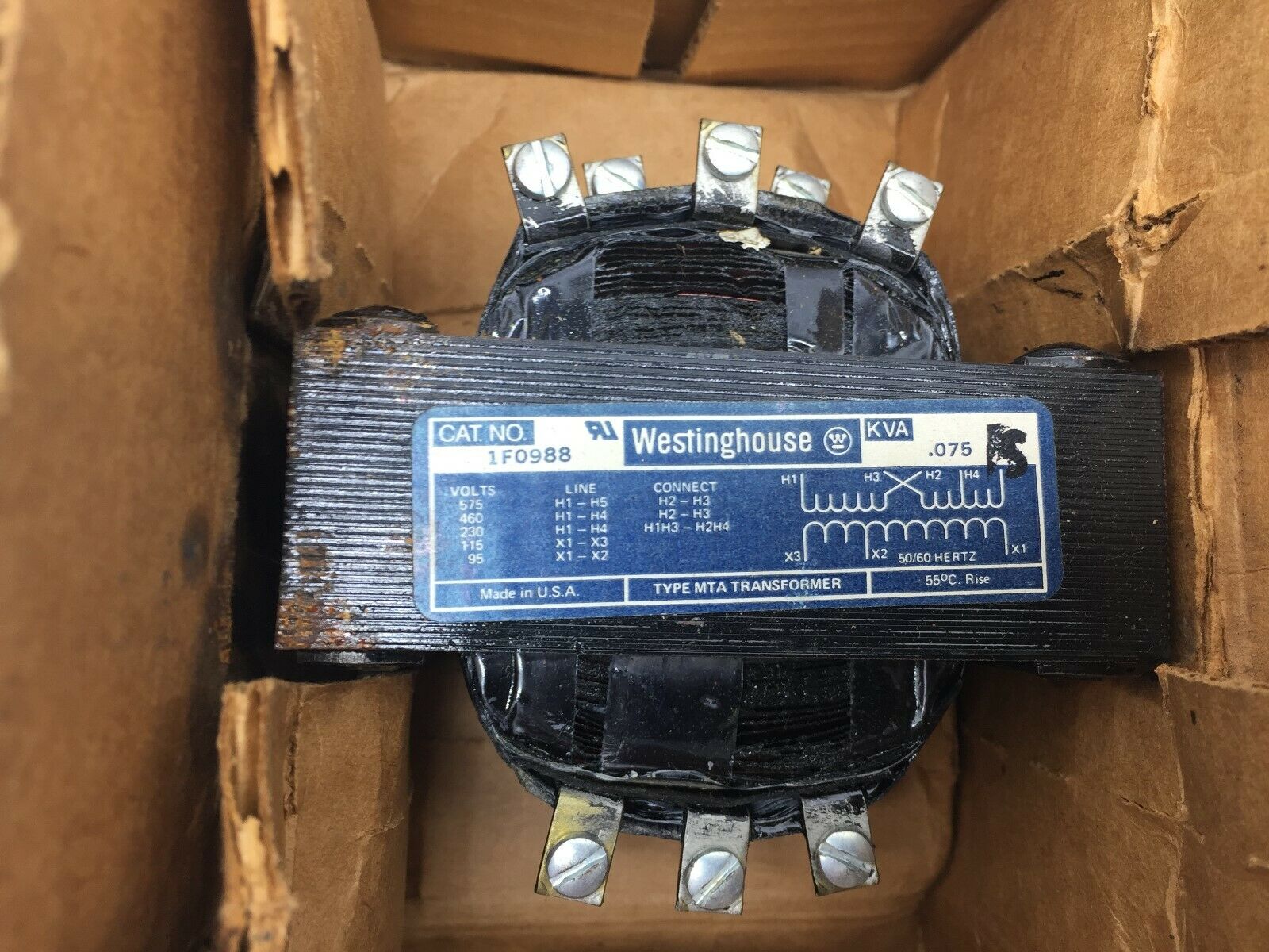 NEW IN BOX WESTINGHOUSE TYPE MTA .075 KVA TRANSFORMER 1F0988