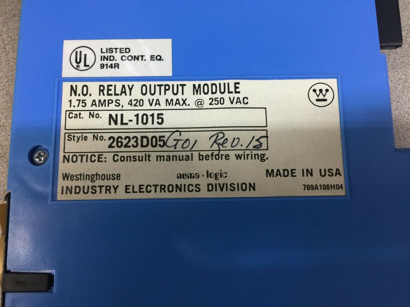 NEW IN BOX WESTINGHOUSE NUMA LOGIC 8PT RELAY OUTPUT MODULE NL-1015