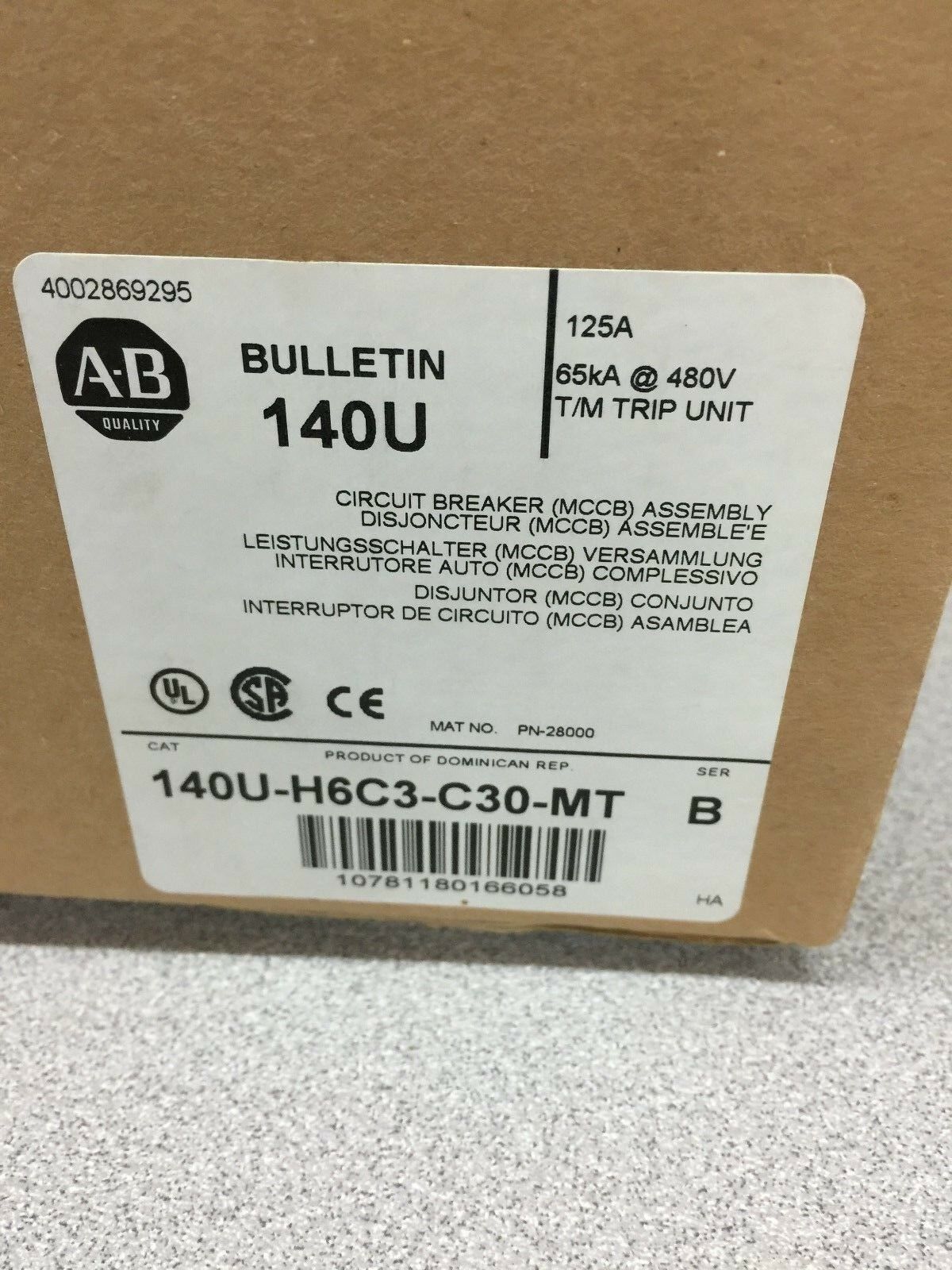 NEW IN BOX ALLEN-BRADLEY CIRCUIT BREAKER ASSEMBLY 140U-H6C3-C30-MT SERIES B