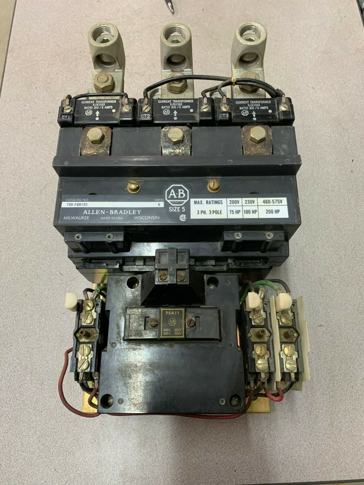 NEW NO BOX ALLEN-BRADLEY SIZE 5 STARTER WITH 380-440V. COIL 709-FOD103 SERIES K