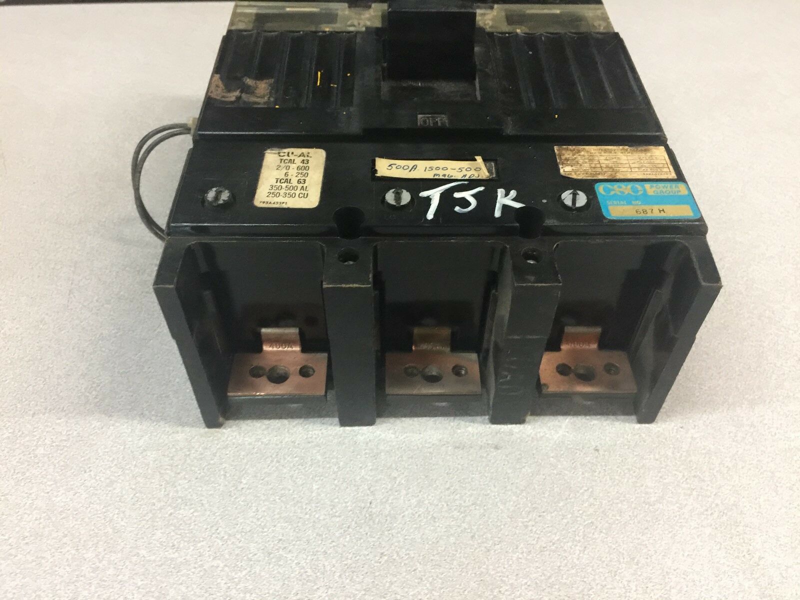 USED GE 500AMP 1500-5000TRIP 3POLE CIRCUIT BREAKER TJK3600