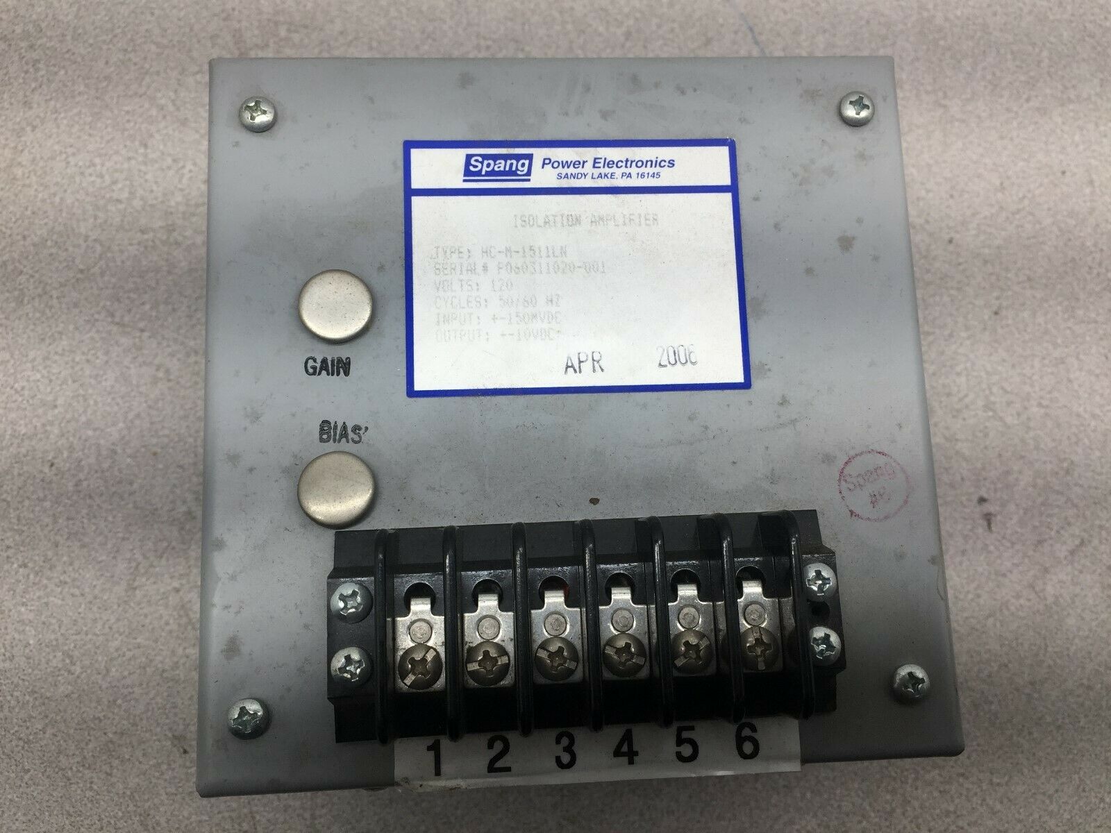 NEW NO BOX SPANG 120VAC ISOLATION AMPLIFIER HC-M-1511LN
