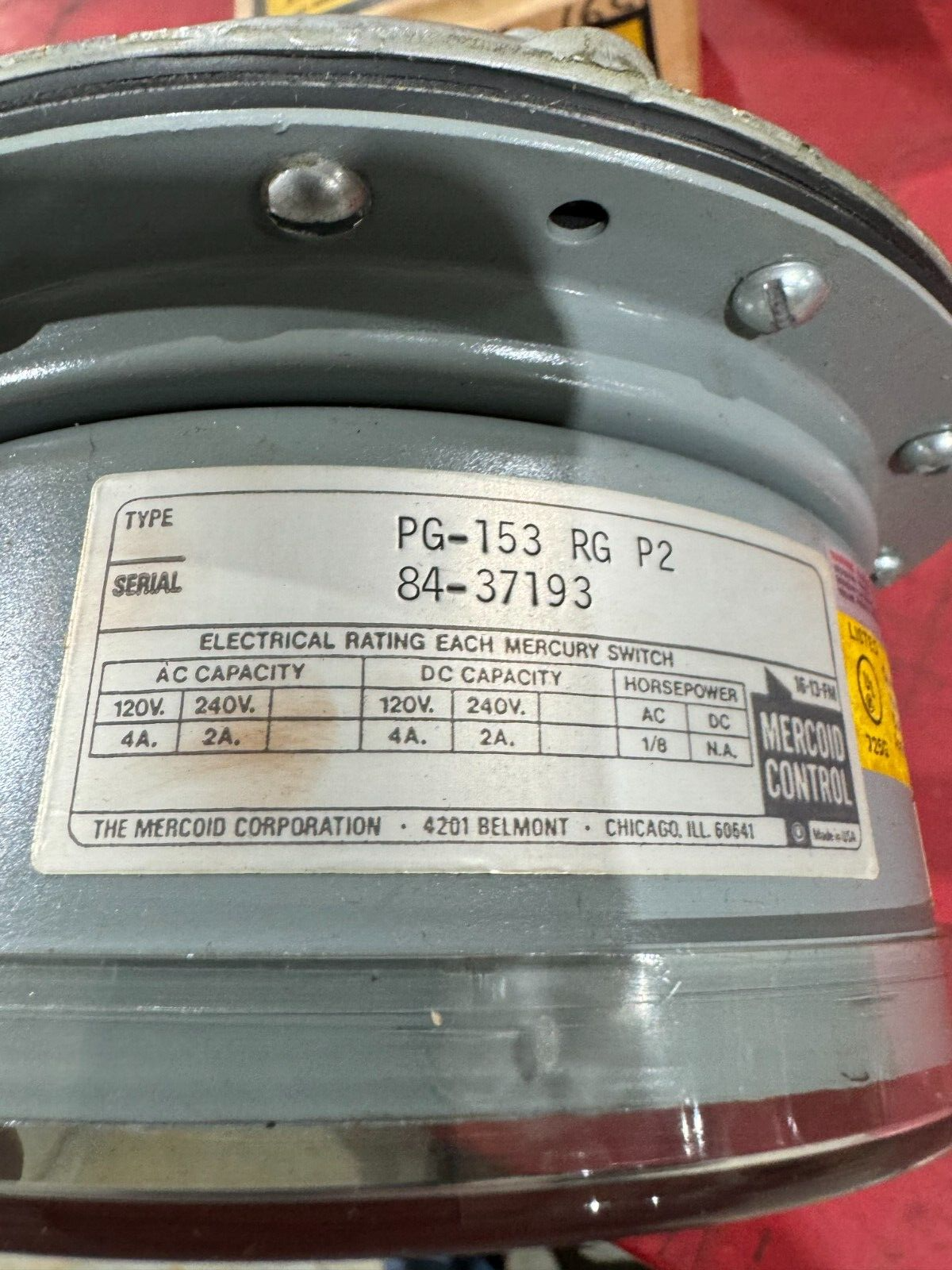 NEW IN BOX MERCOID PRESSURE SWITCH PG-153 RG P2