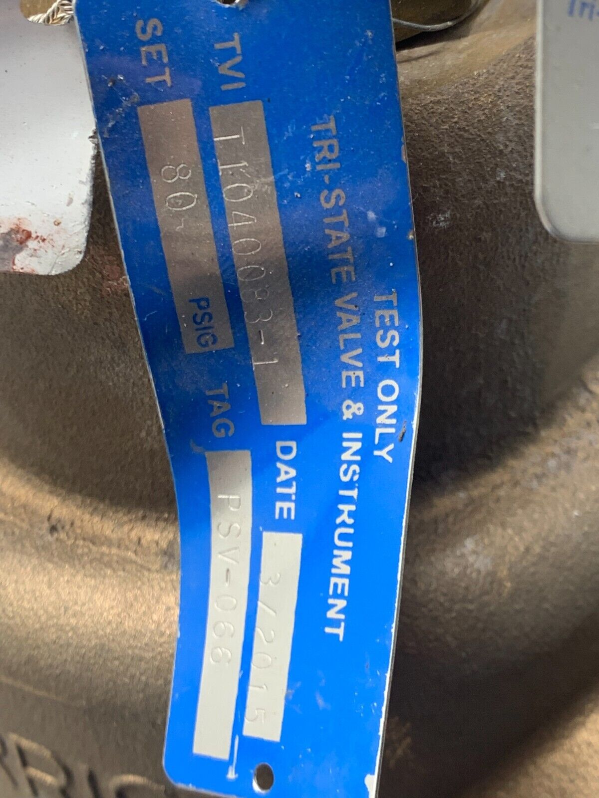 NEW FARRIS 2X.768X3" SAFETY RELIEF VALVE 80 PSIG. SET PRESSURE 285608-M20