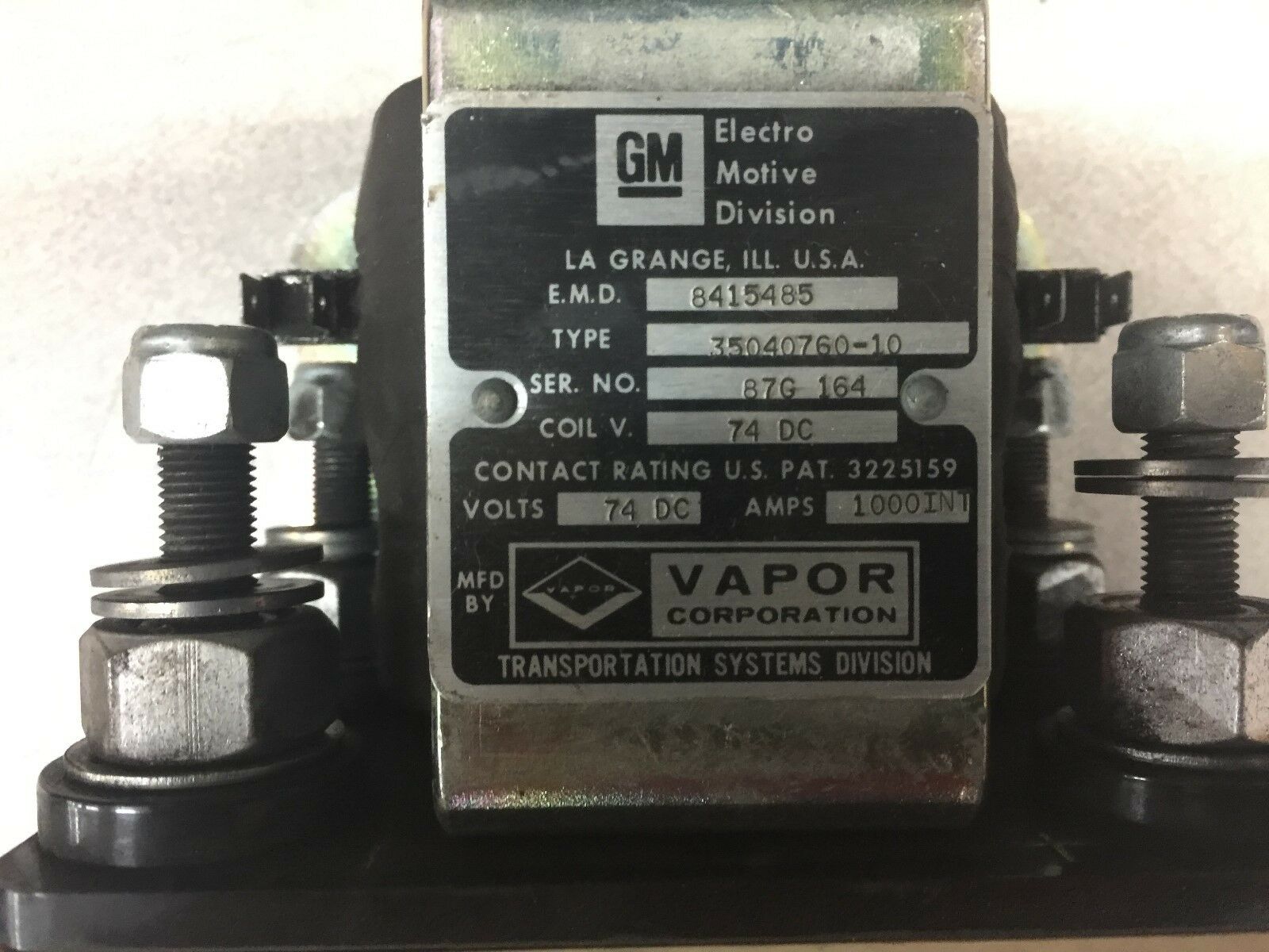 USED GM DC CONTACTOR 74VDC 1000AMP INT 35040760-10